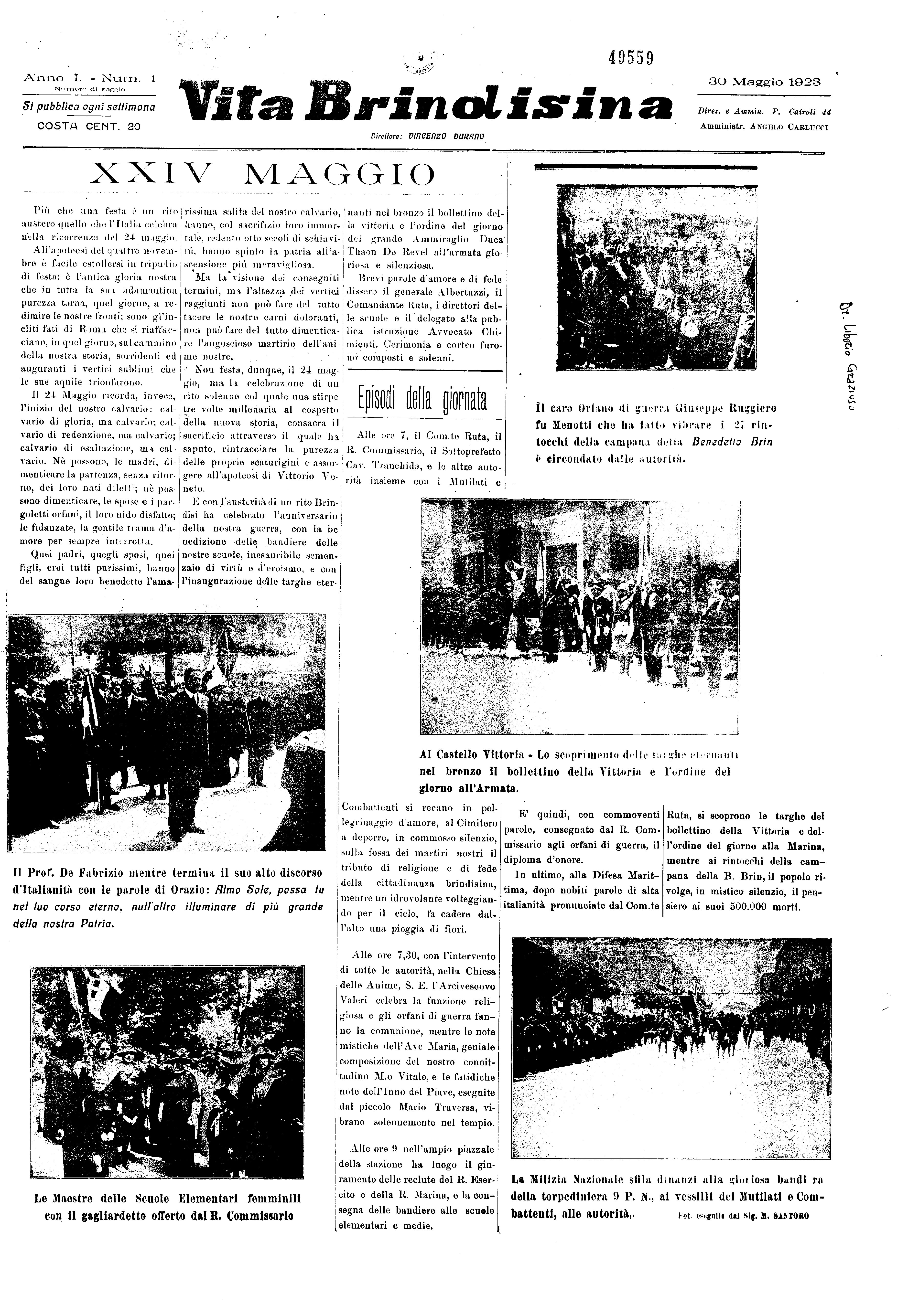 A. 01, n. 01 (30 Magg. 1923)