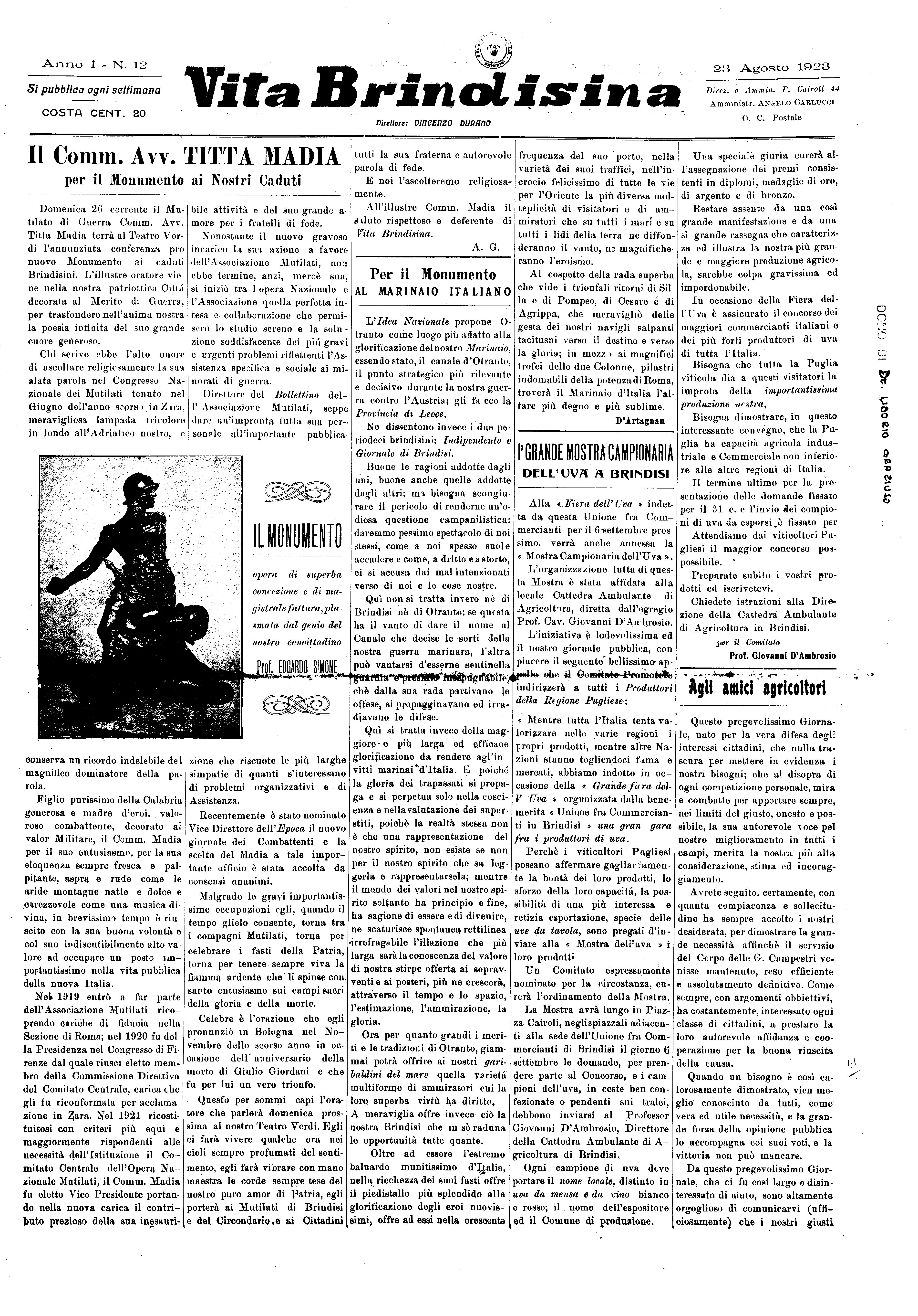 A. 01, n. 12 (23 Ago. 1923)