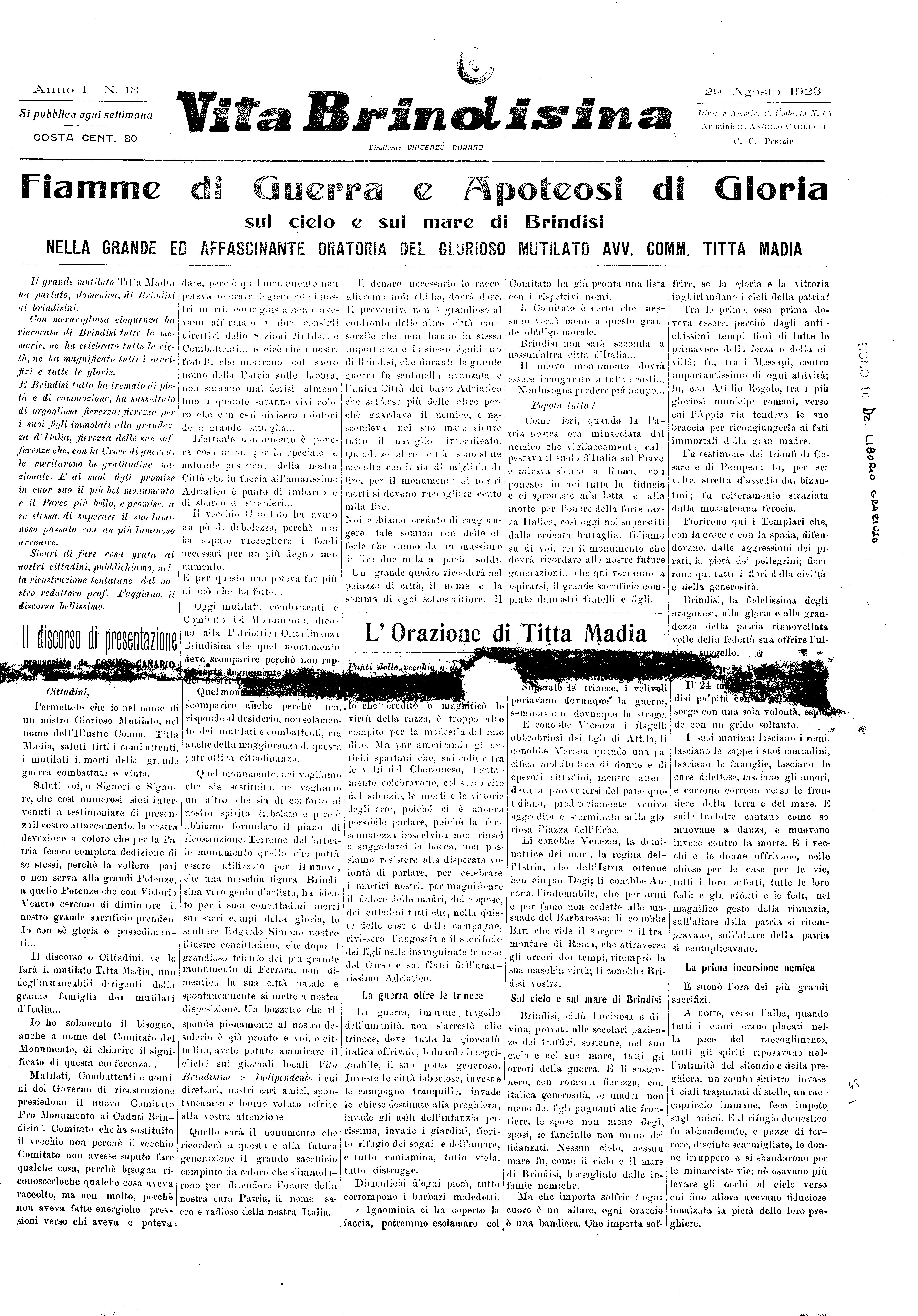 A. 01, n. 13 (29 Ago. 1923)