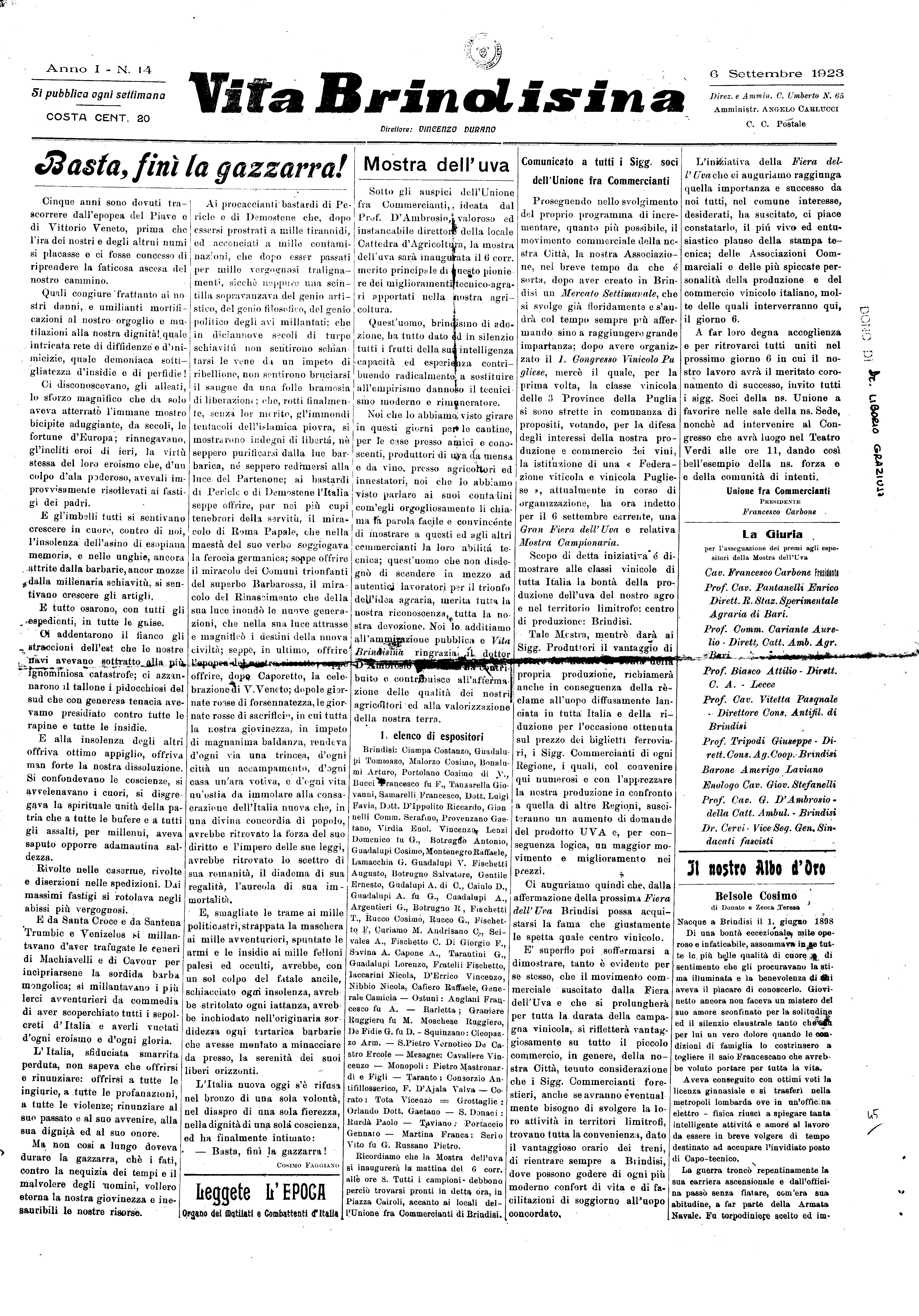 A. 01, n. 14 (06 Sett. 1923)