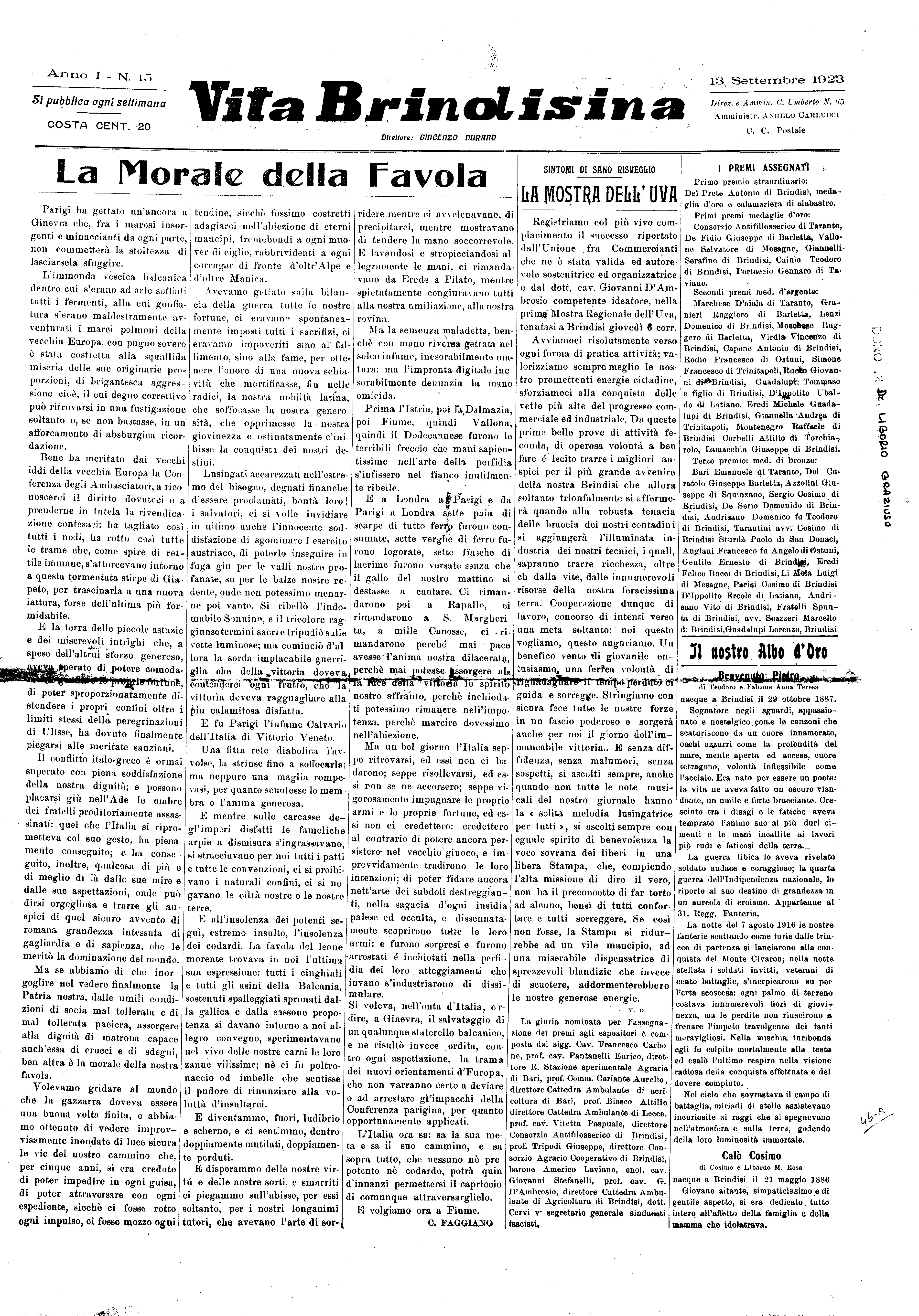 A. 01, n. 15 (13 Sett. 1923)