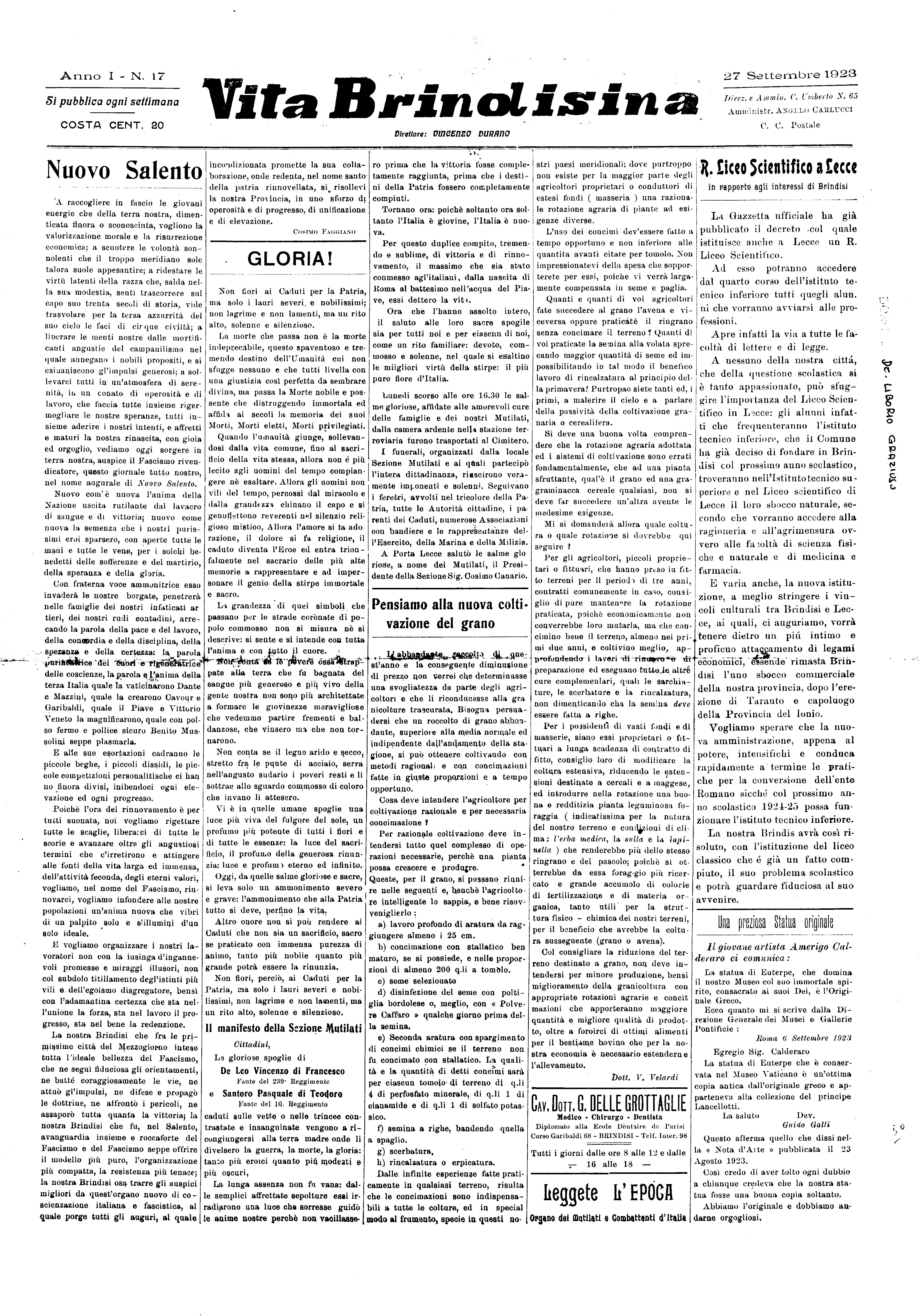 A. 01, n. 17 (27 Sett. 1923)