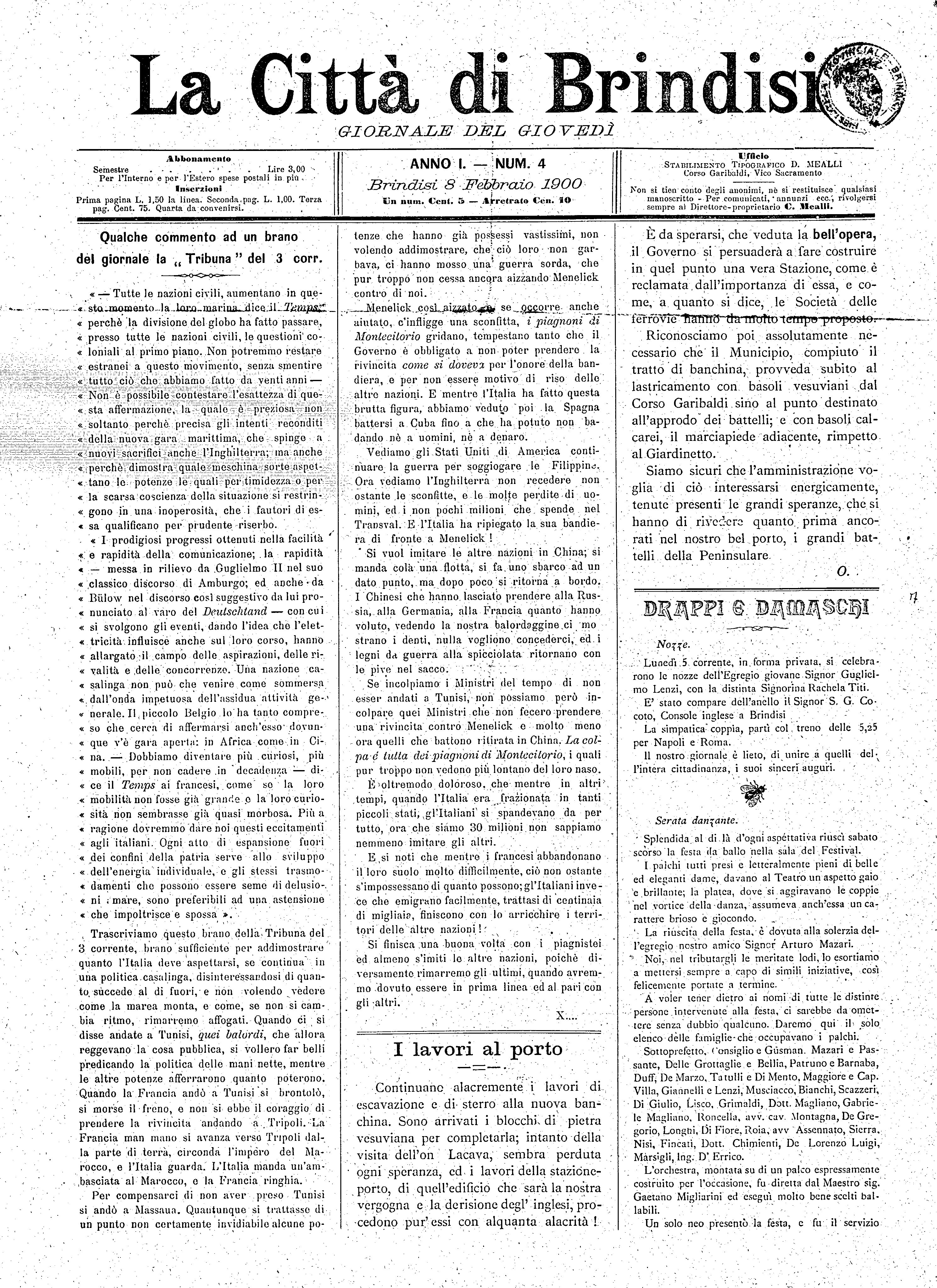 A. 1, n. 04 (08 Febb. 1900)