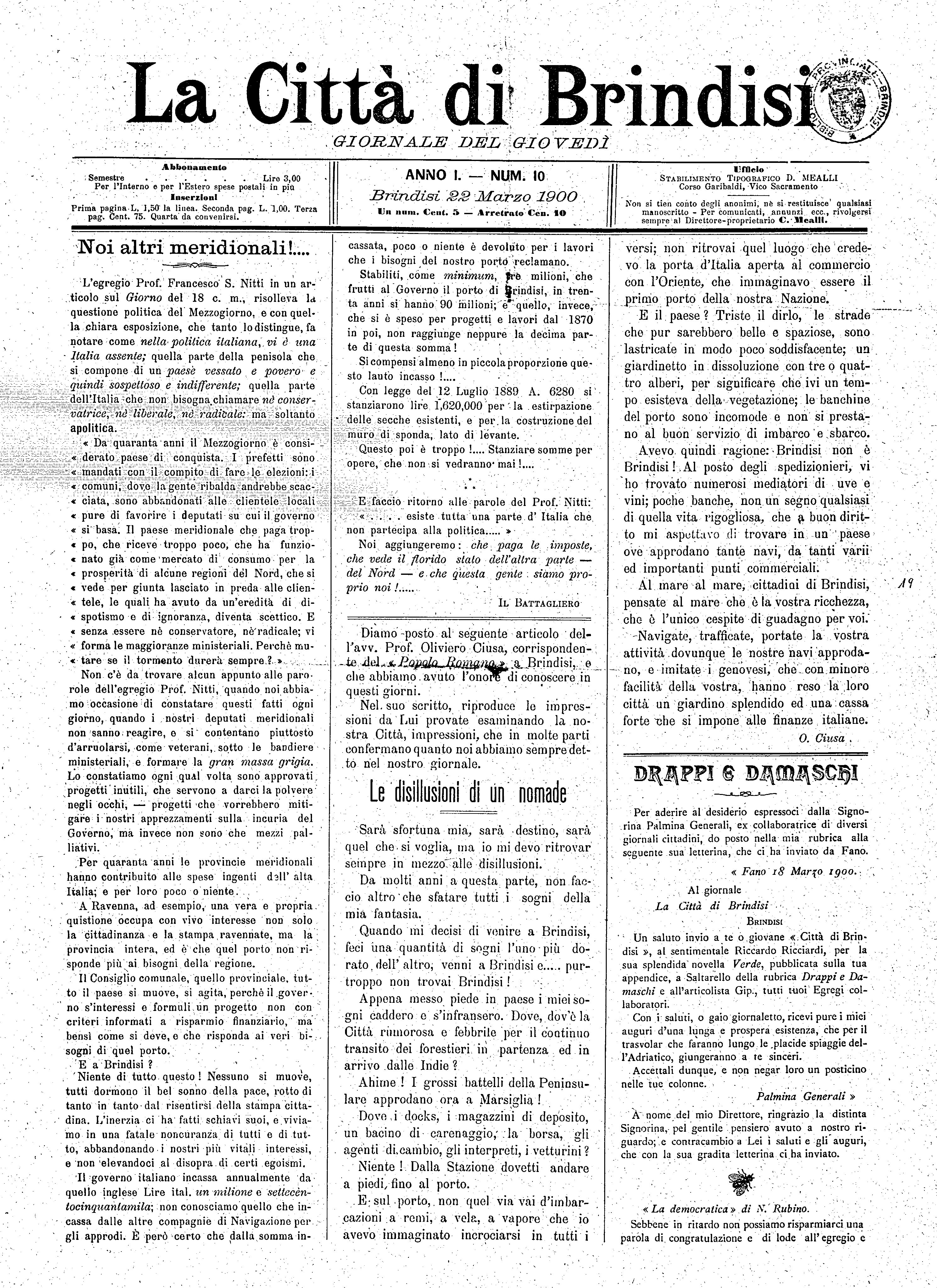 A. 1, n. 10 (22 Mar. 1900)