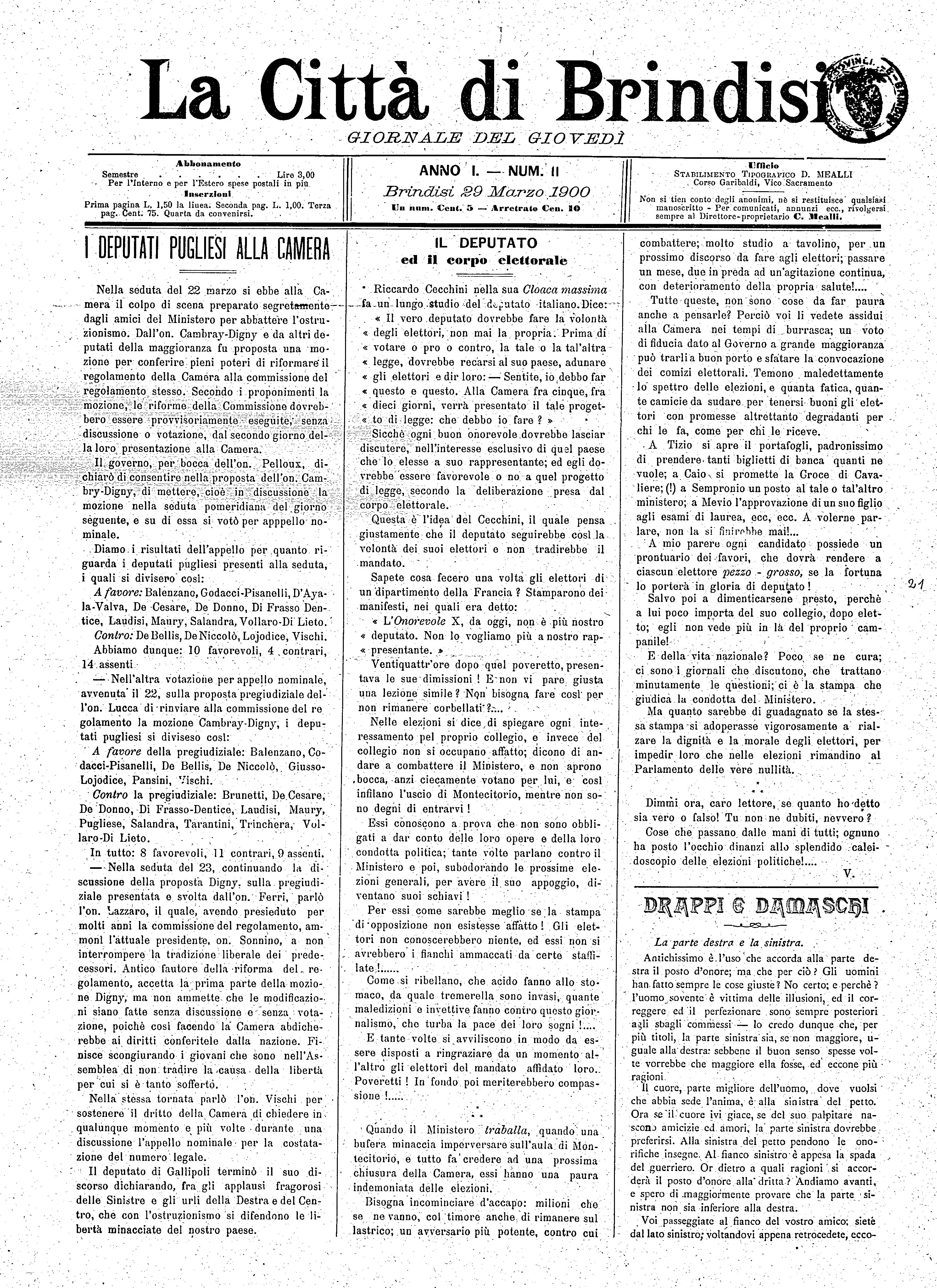 A. 1, n. 11 (29 Mar. 1900)