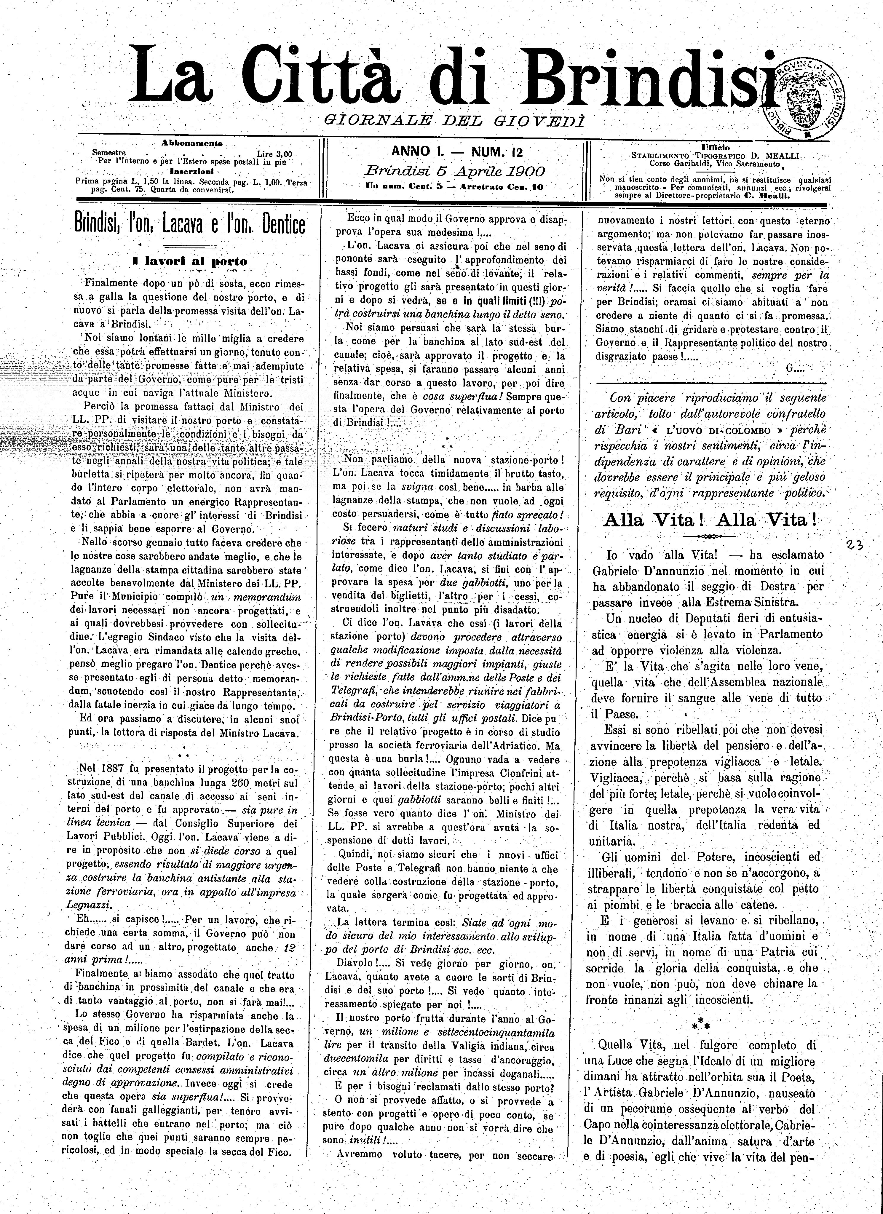 A. 1, n. 12 (05 Apr. 1900)