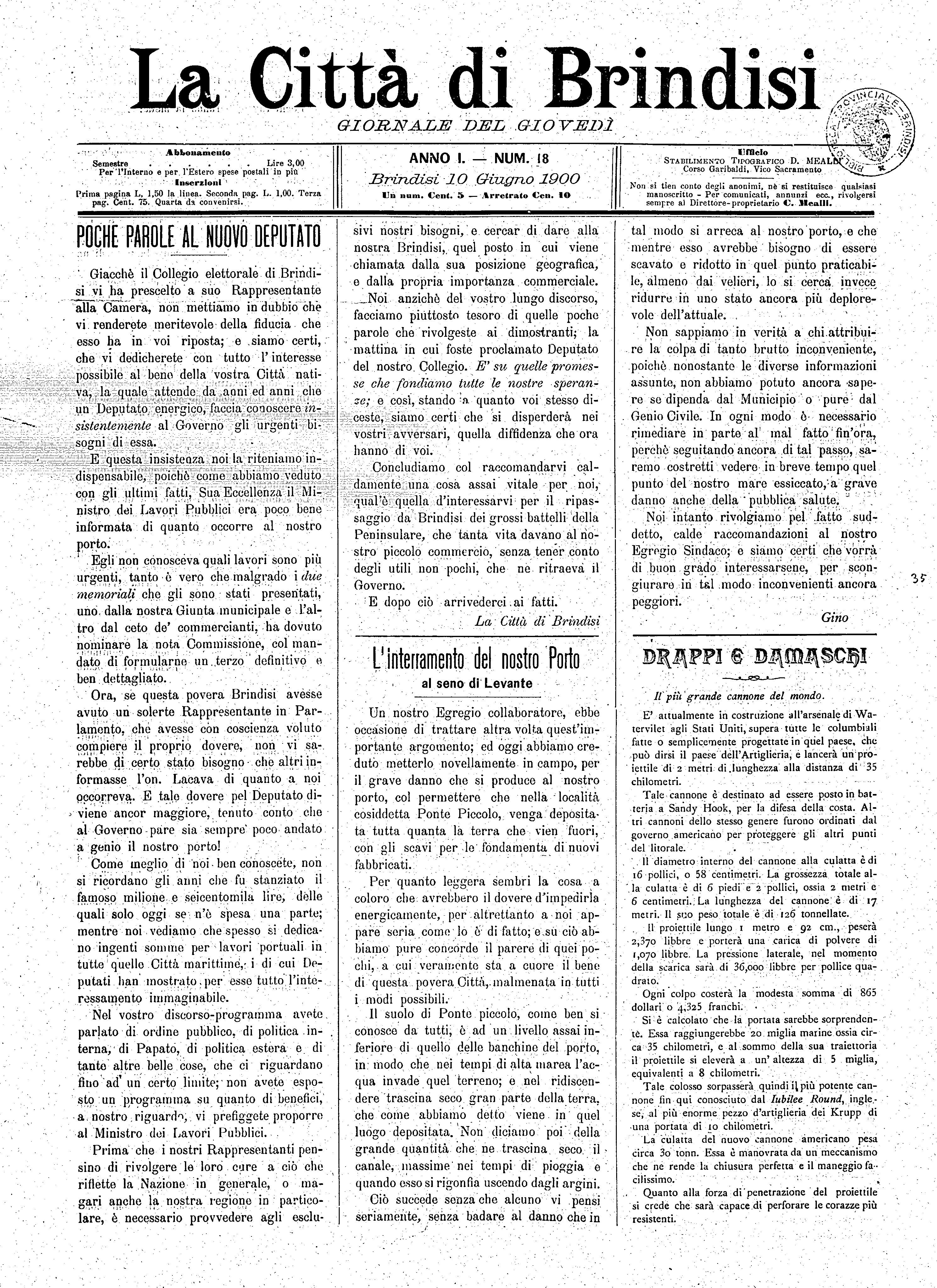 A. 1, n. 18 (10 Giu. 1900)