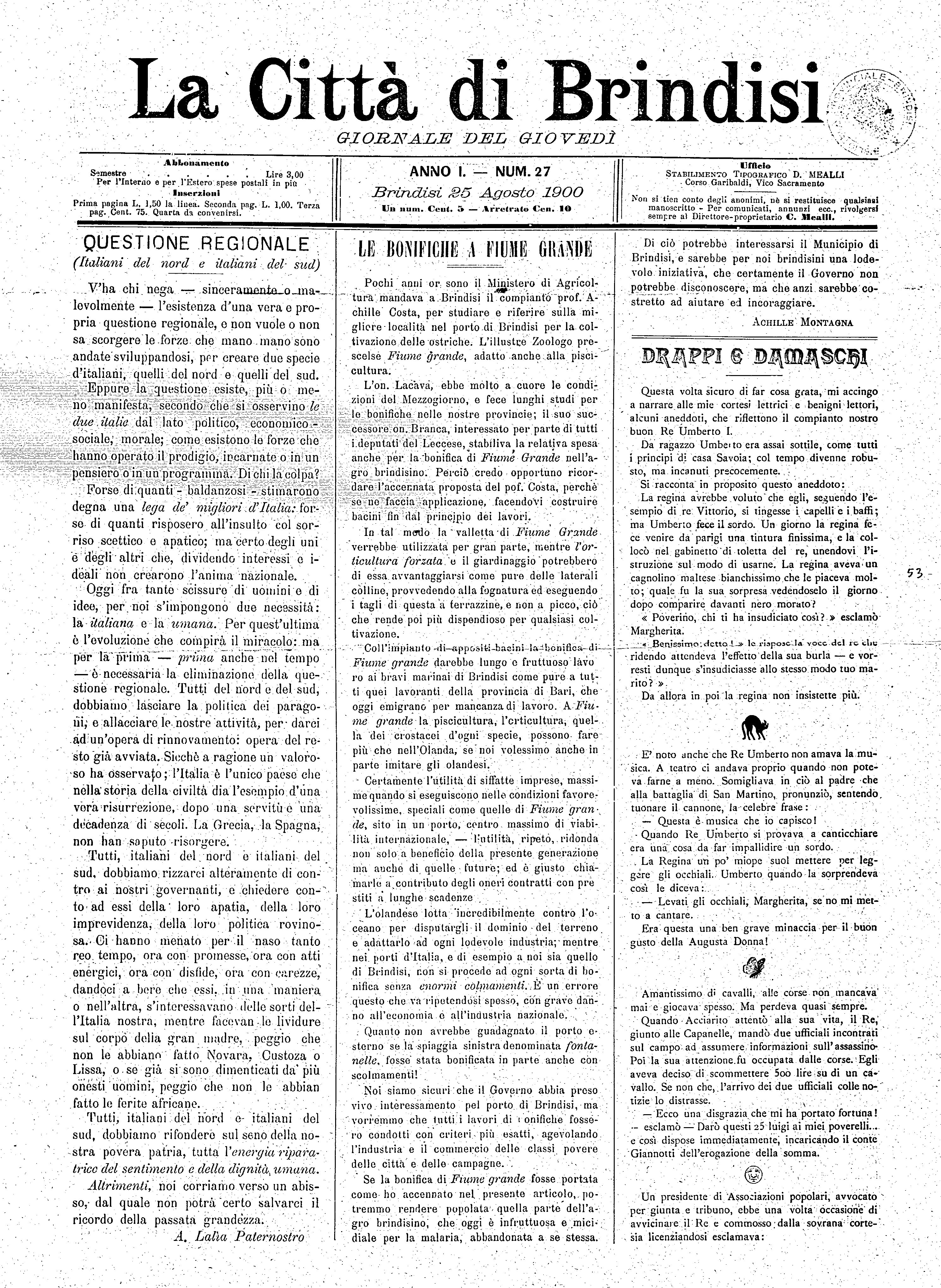 A. 1, n. 27 (25 Ago. 1900)
