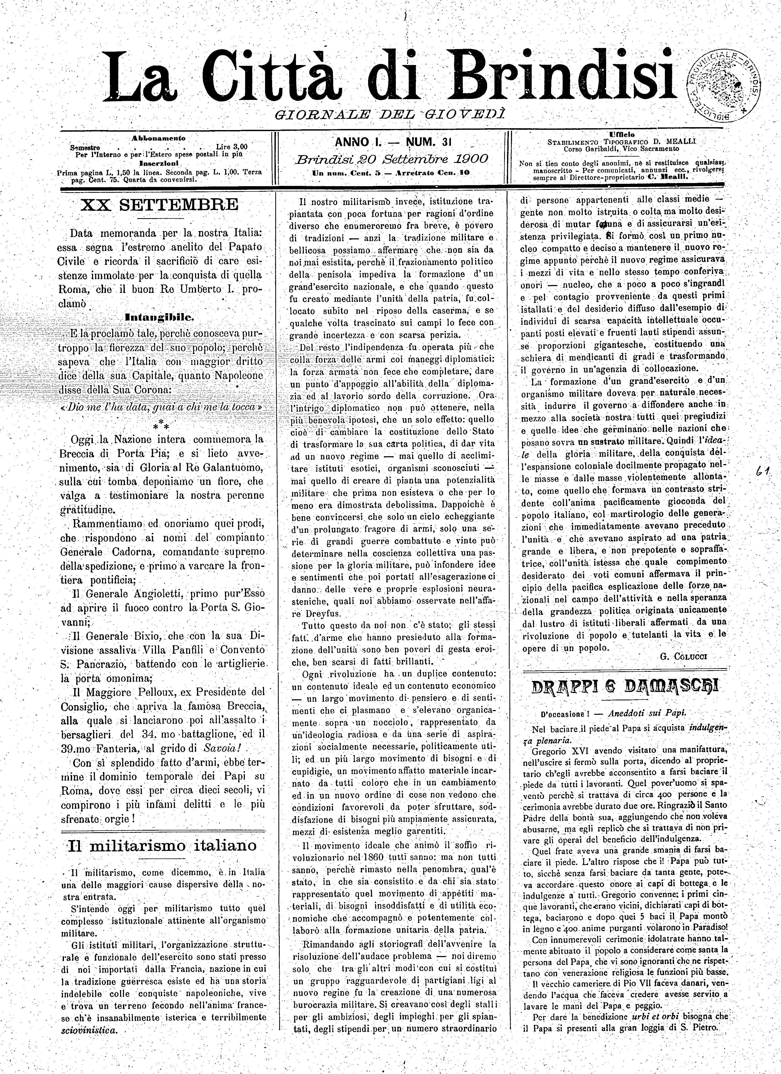 A. 1, n. 31 (20 Sett. 1900)