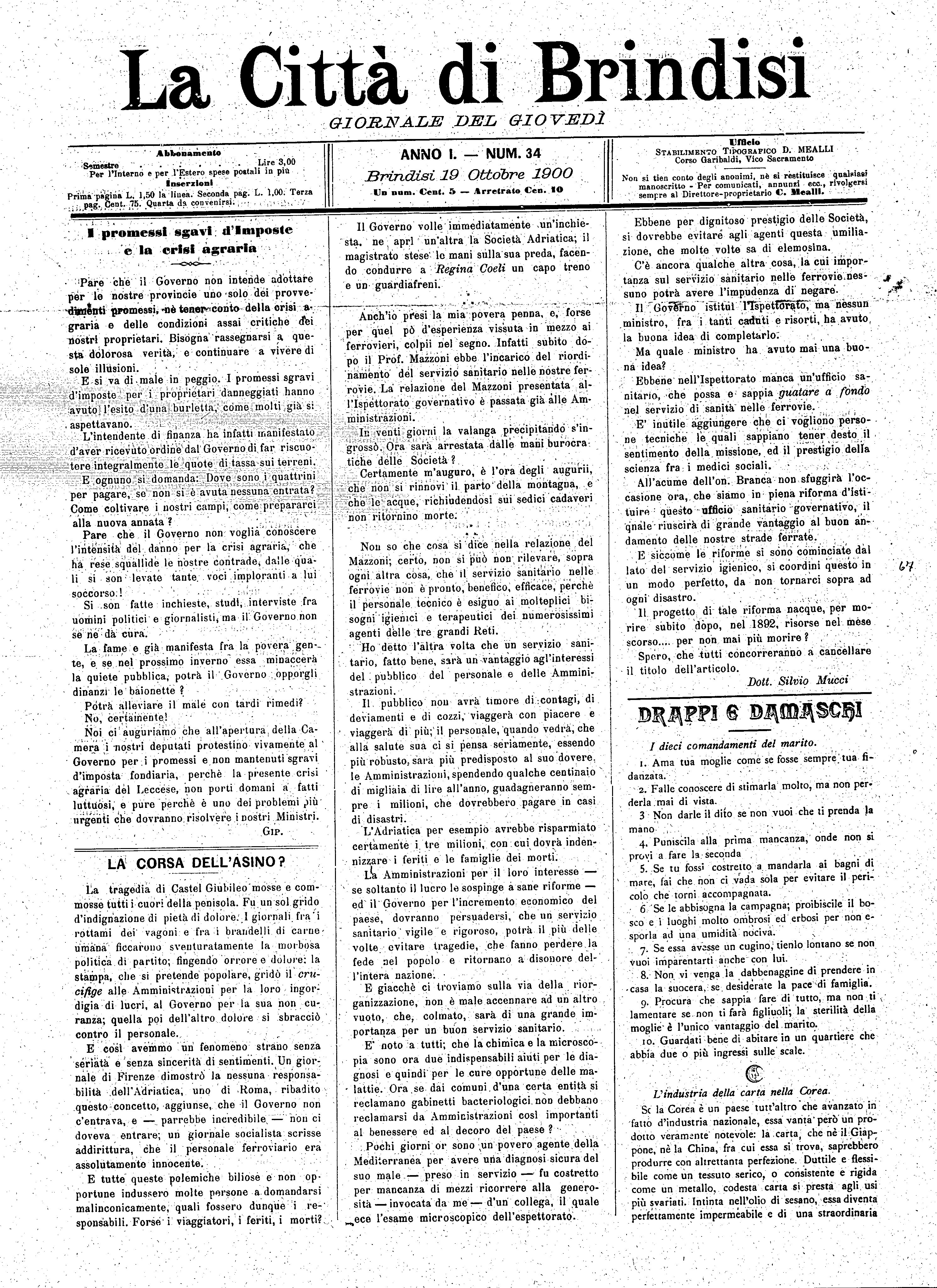 A. 1, n. 34 (19 Ott. 1900)