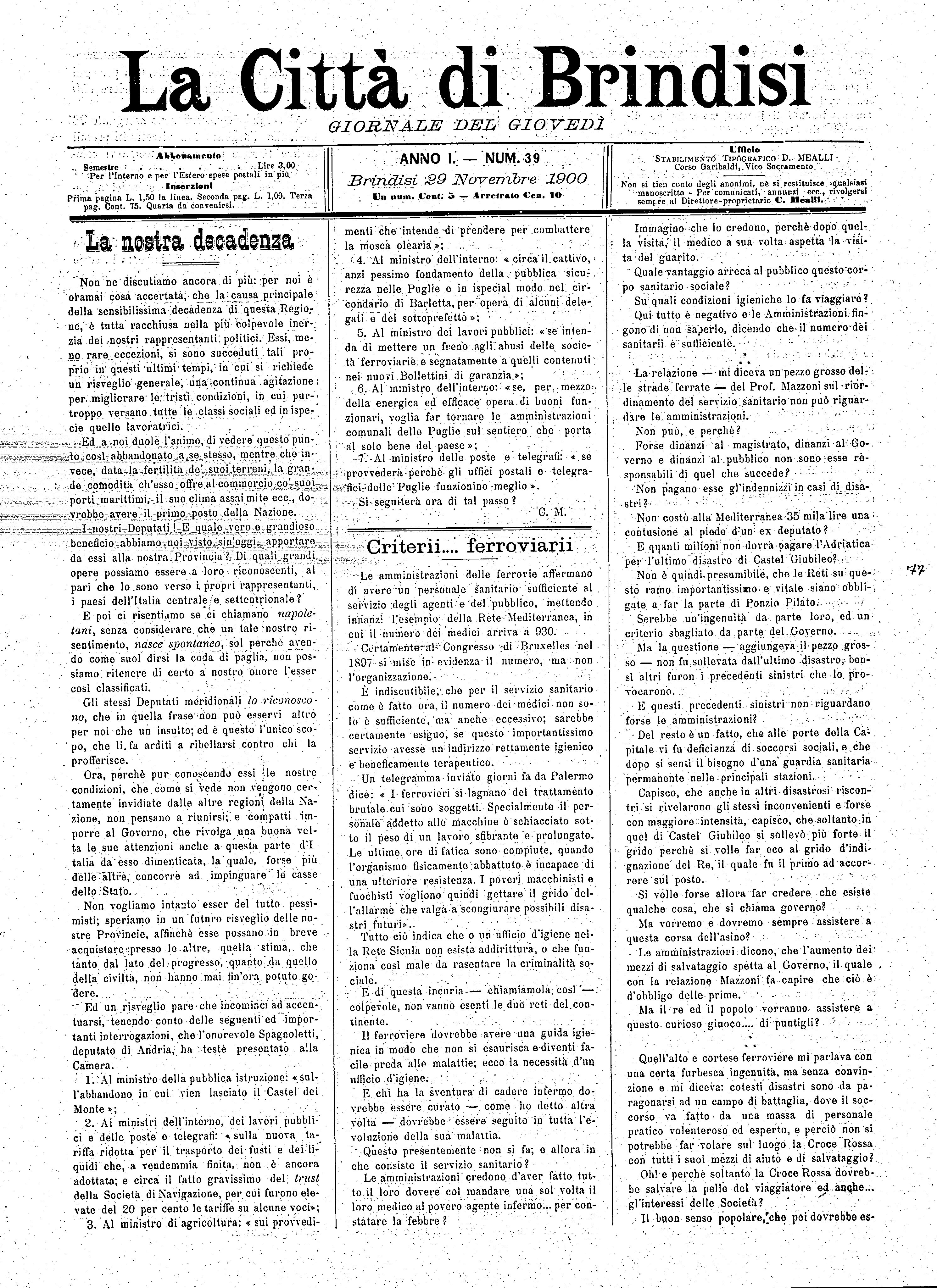 A. 1, n. 39 (29 Nov. 1900)