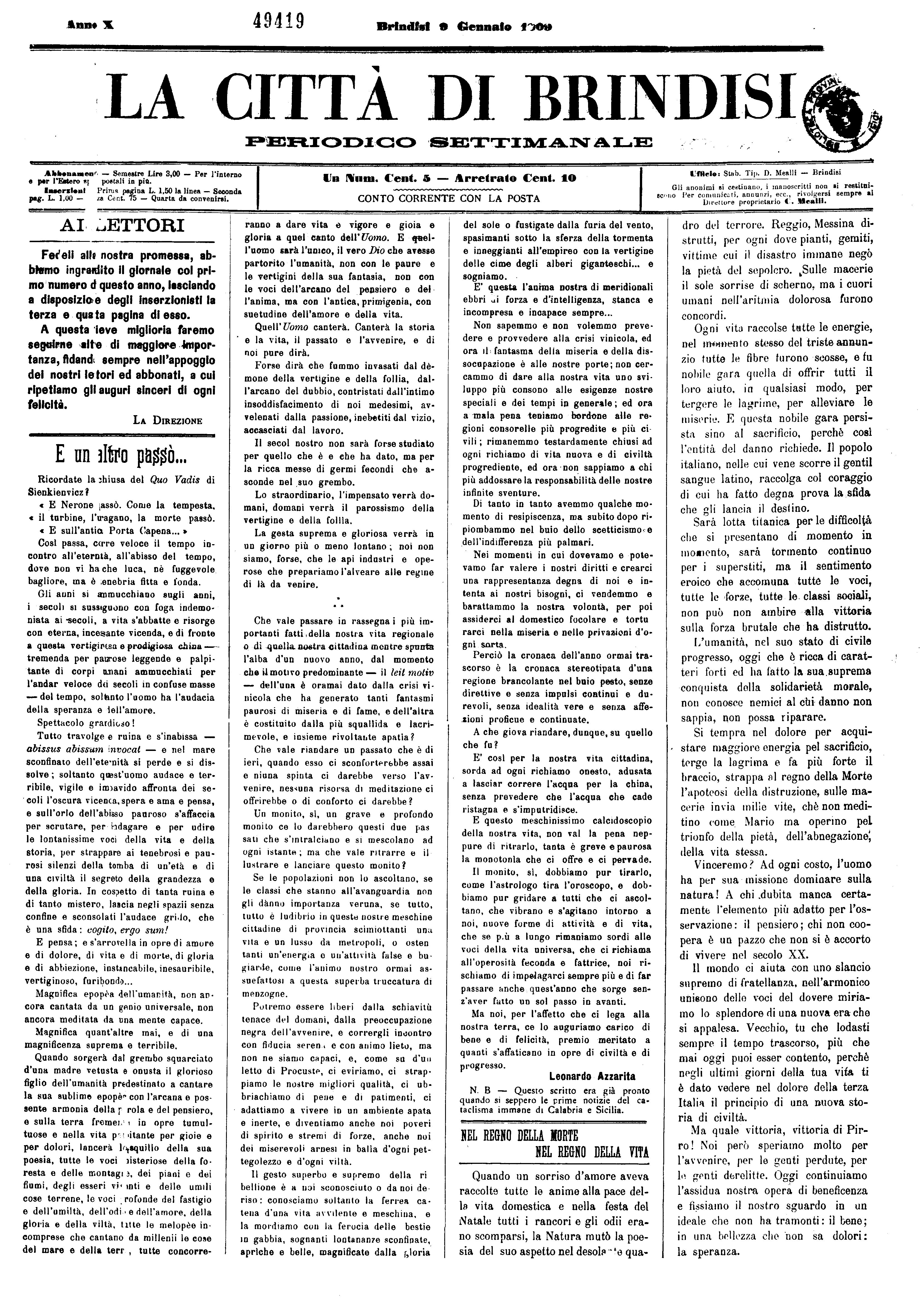 A. 10, n. 01 (09 Genn. 1909)