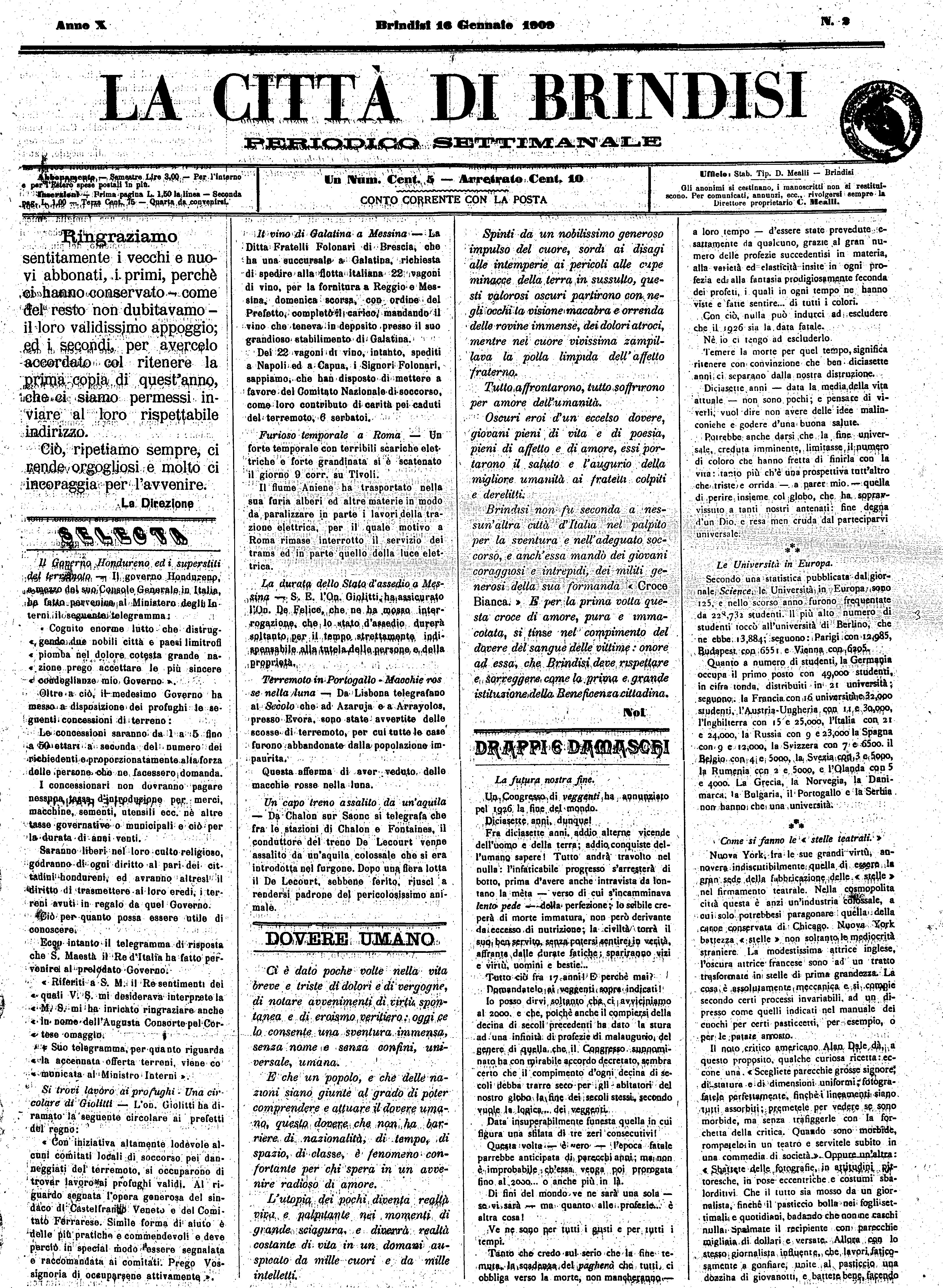 A. 10, n. 02 (16 Genn. 1909)