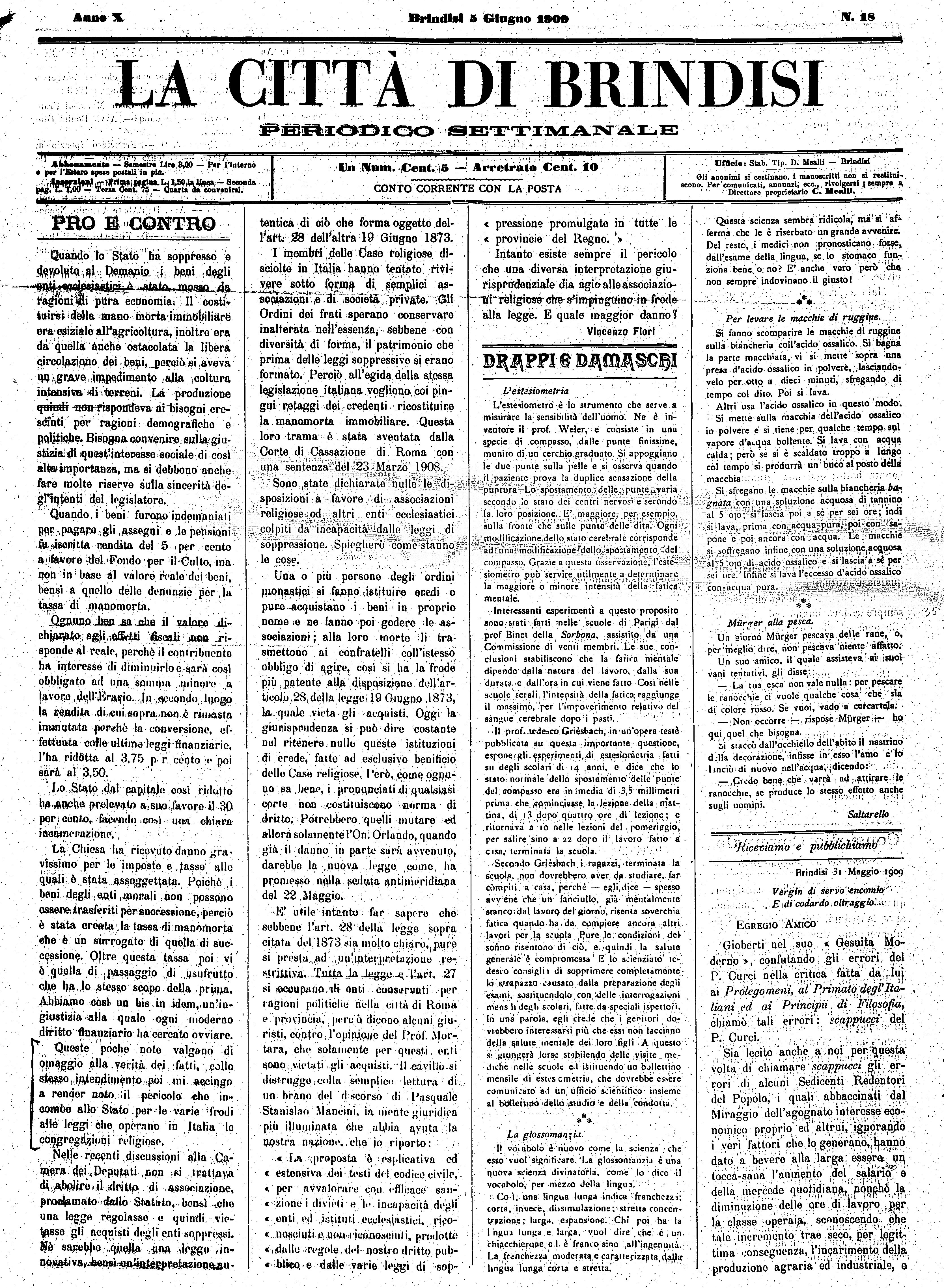 A. 10, n. 18 (05 Giu. 1909)