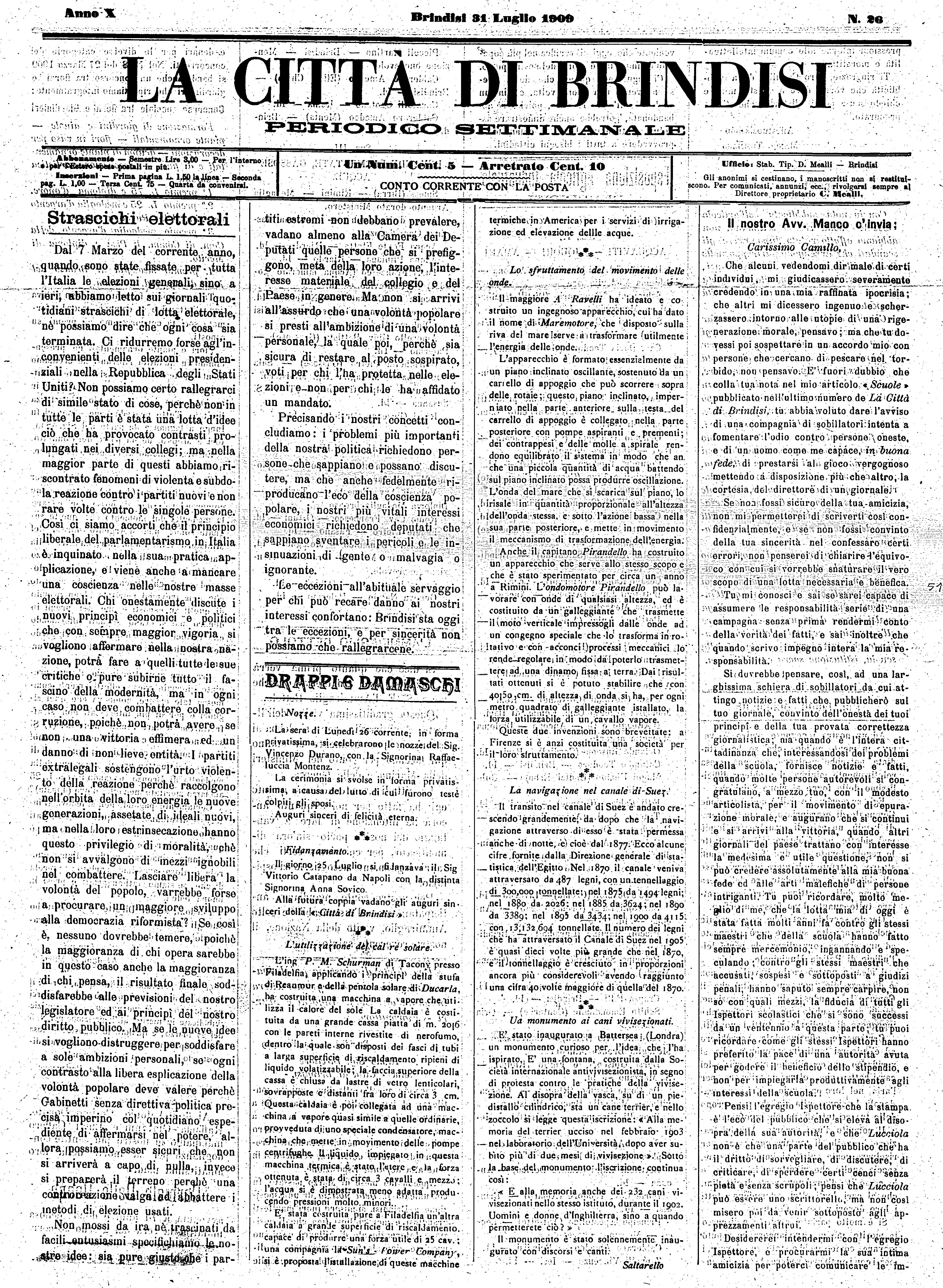 A. 10, n. 26 (31 Lug. 1909)