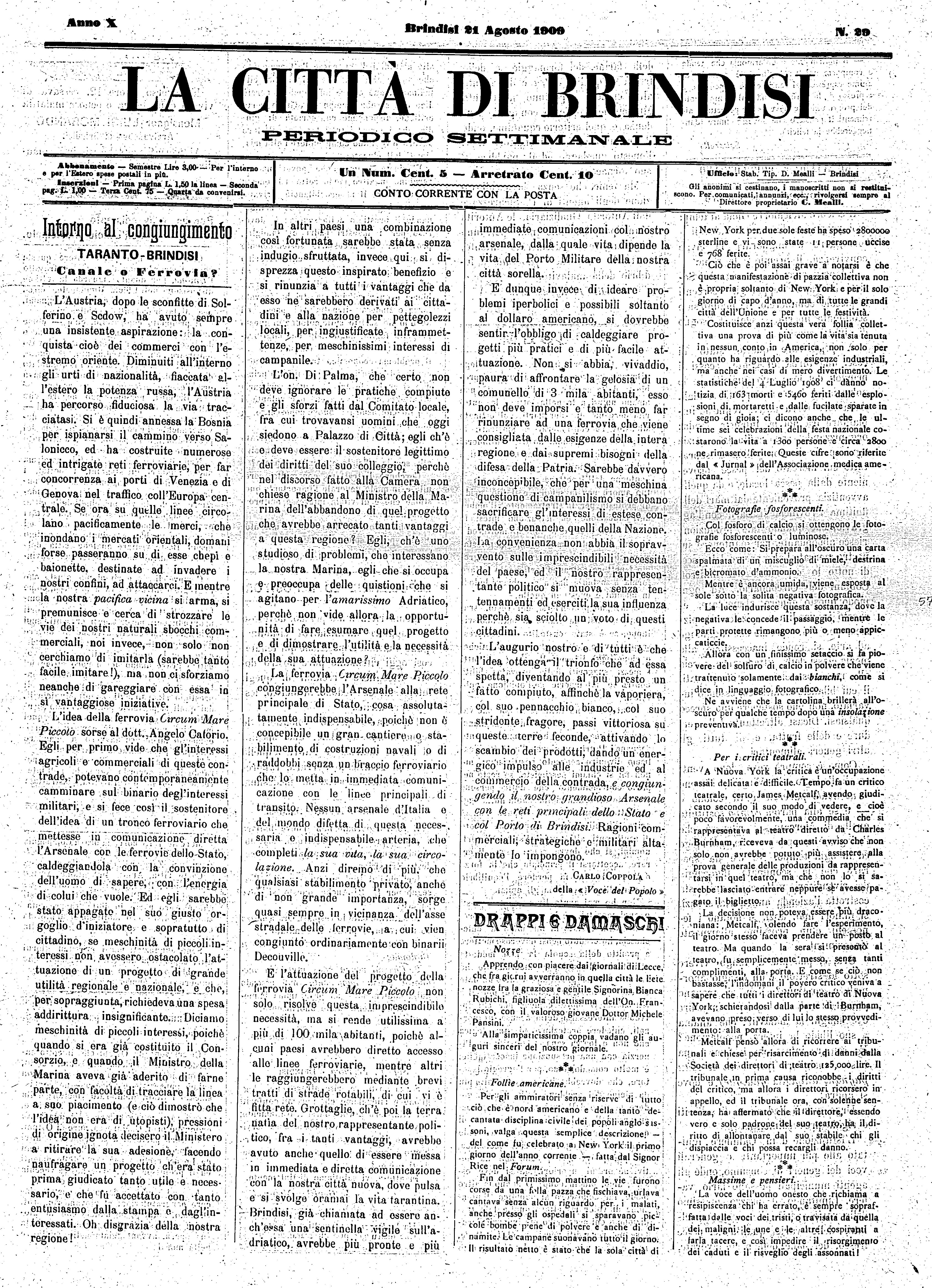 A. 10, n. 29 (21 Ago. 1909)