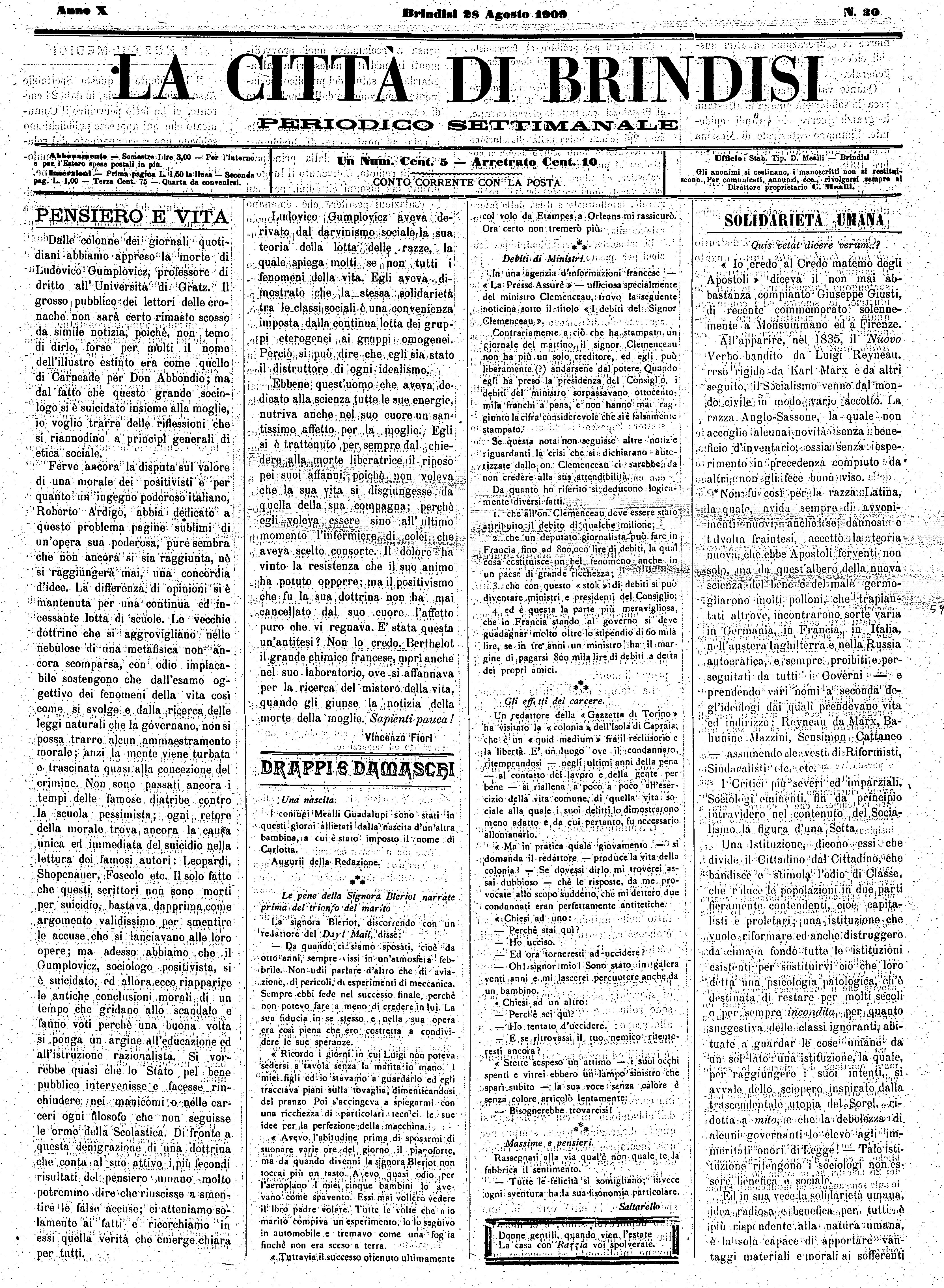 A. 10, n. 30 (28 Ago. 1909)
