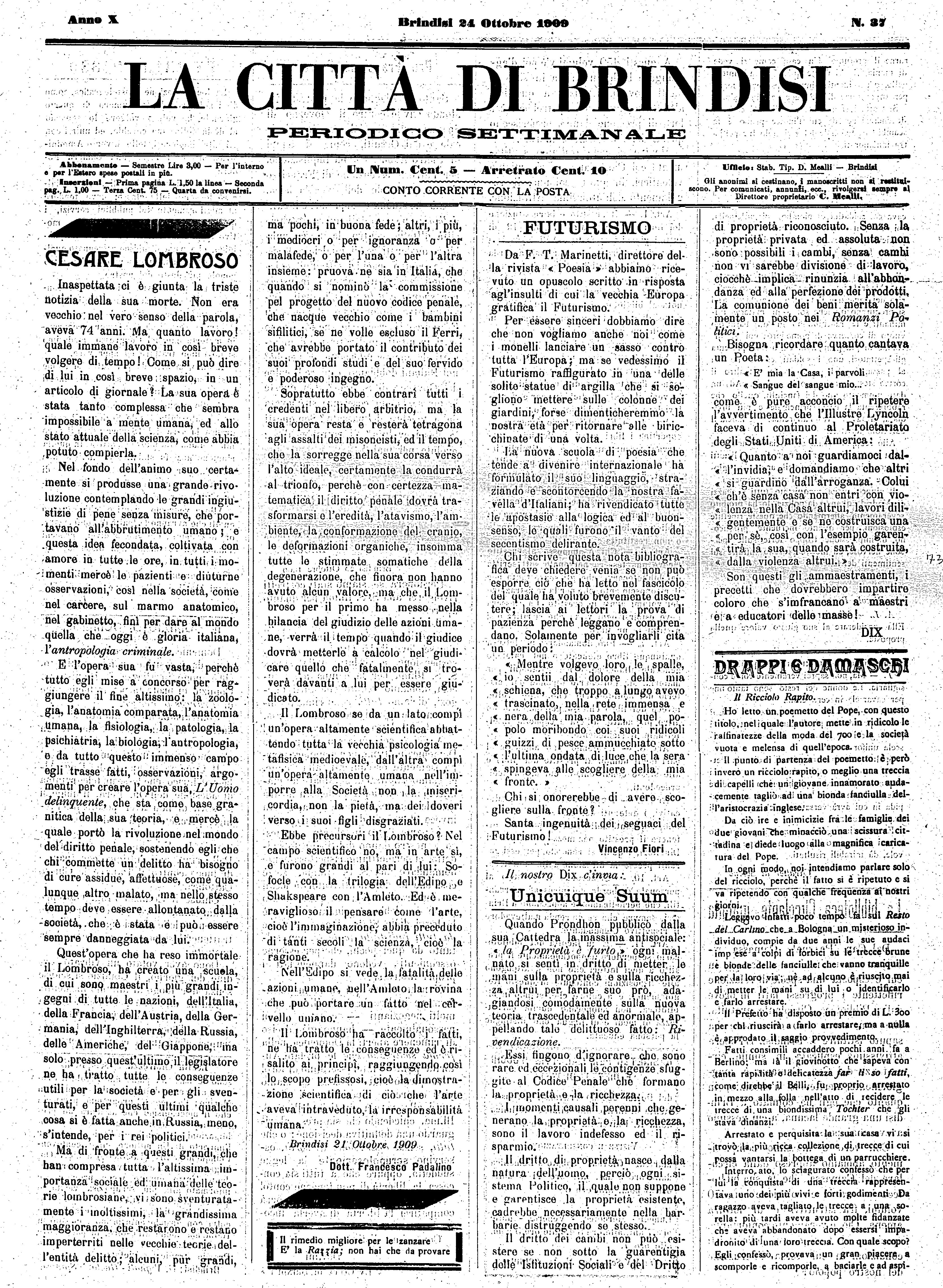 A. 10, n. 37 (24 Ott. 1909)