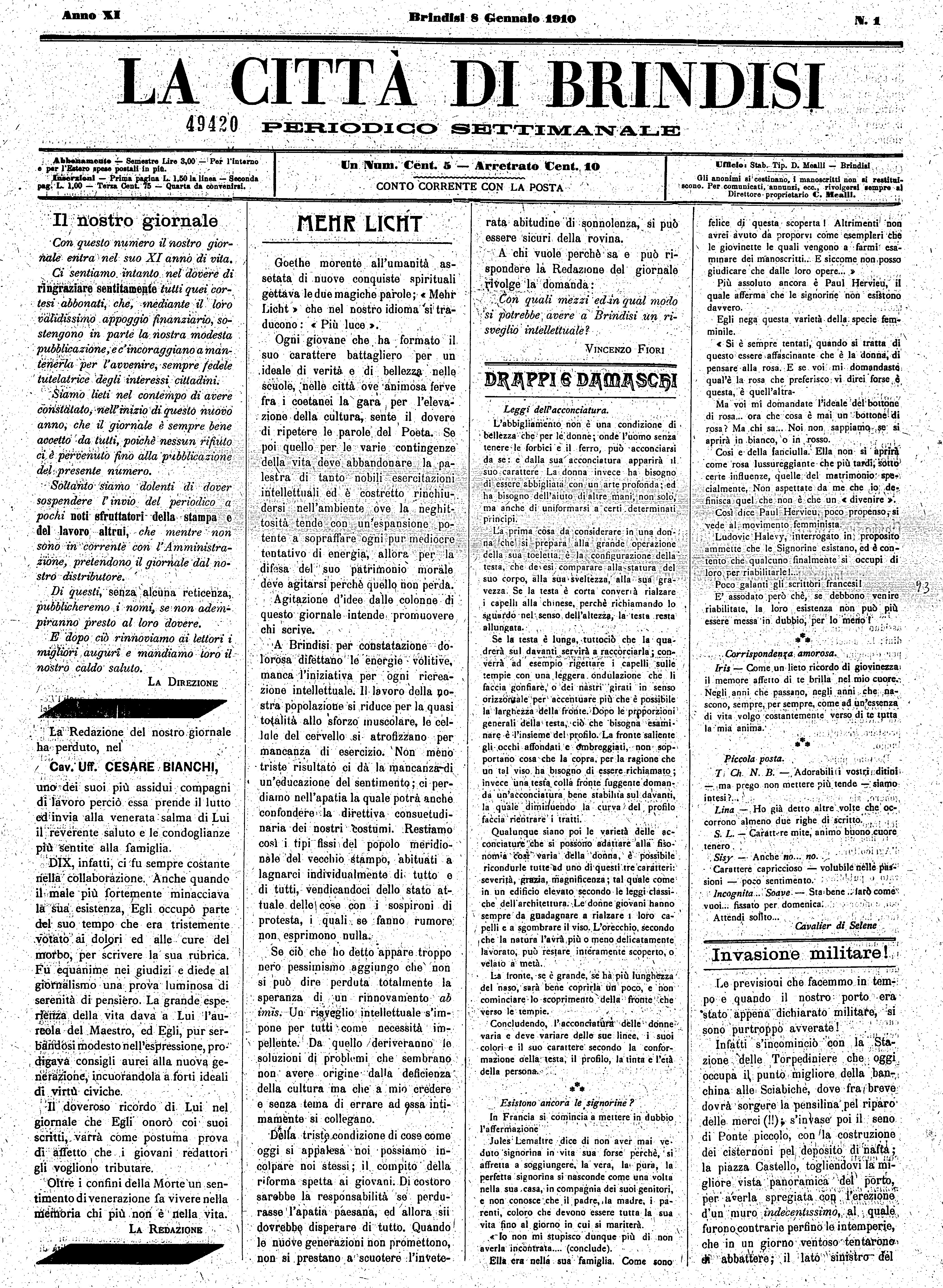 A. 11, n. 01 (08 Genn. 1910)