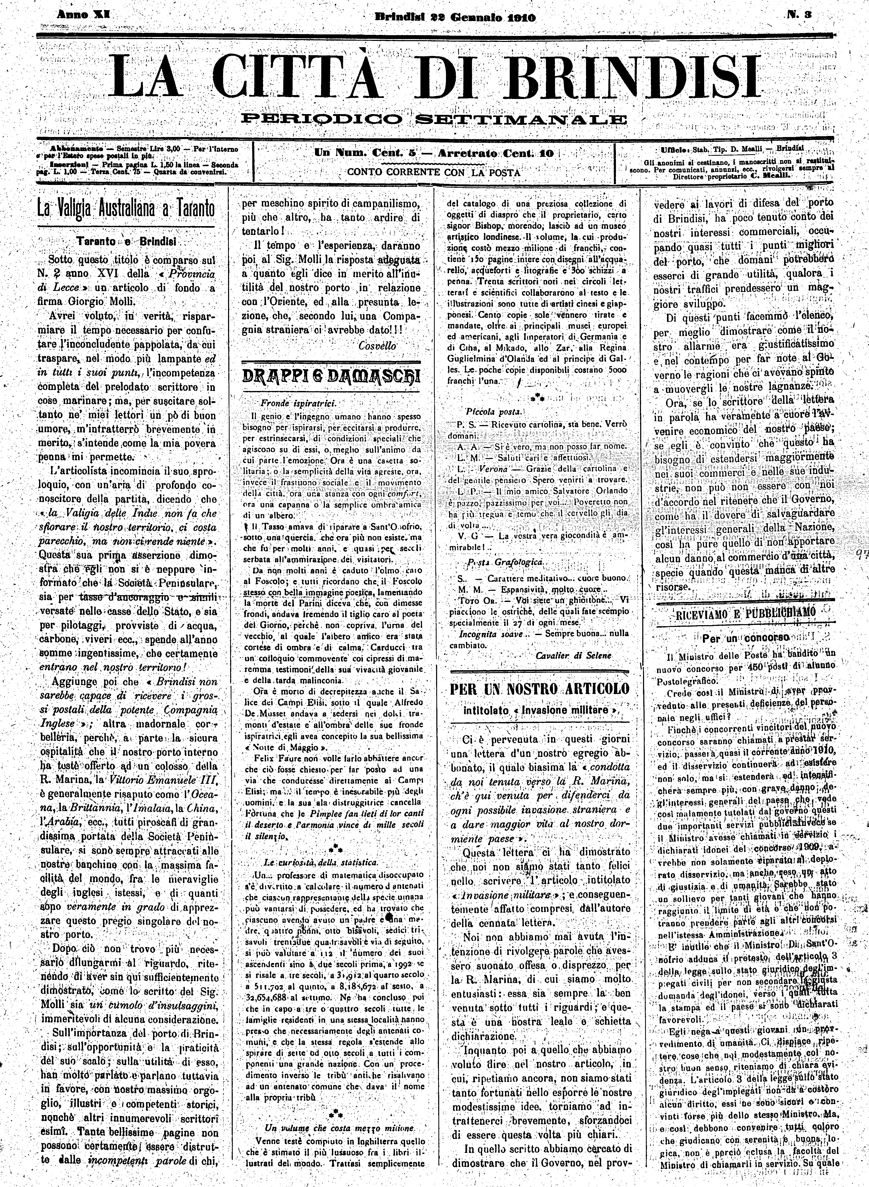 A. 11, n. 03 (22 Genn. 1910)