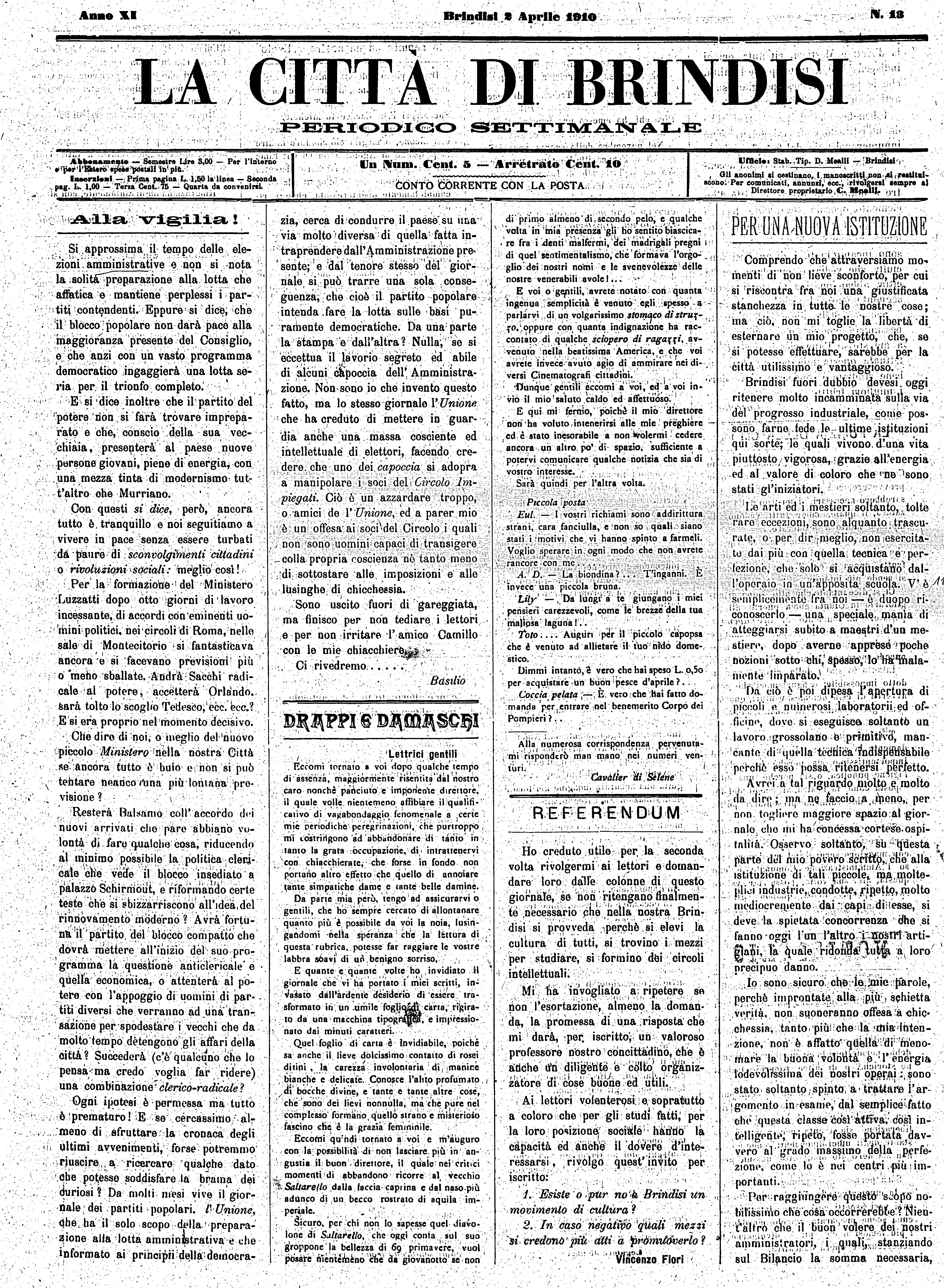 A. 11, n. 13 (02 Apr. 1910)