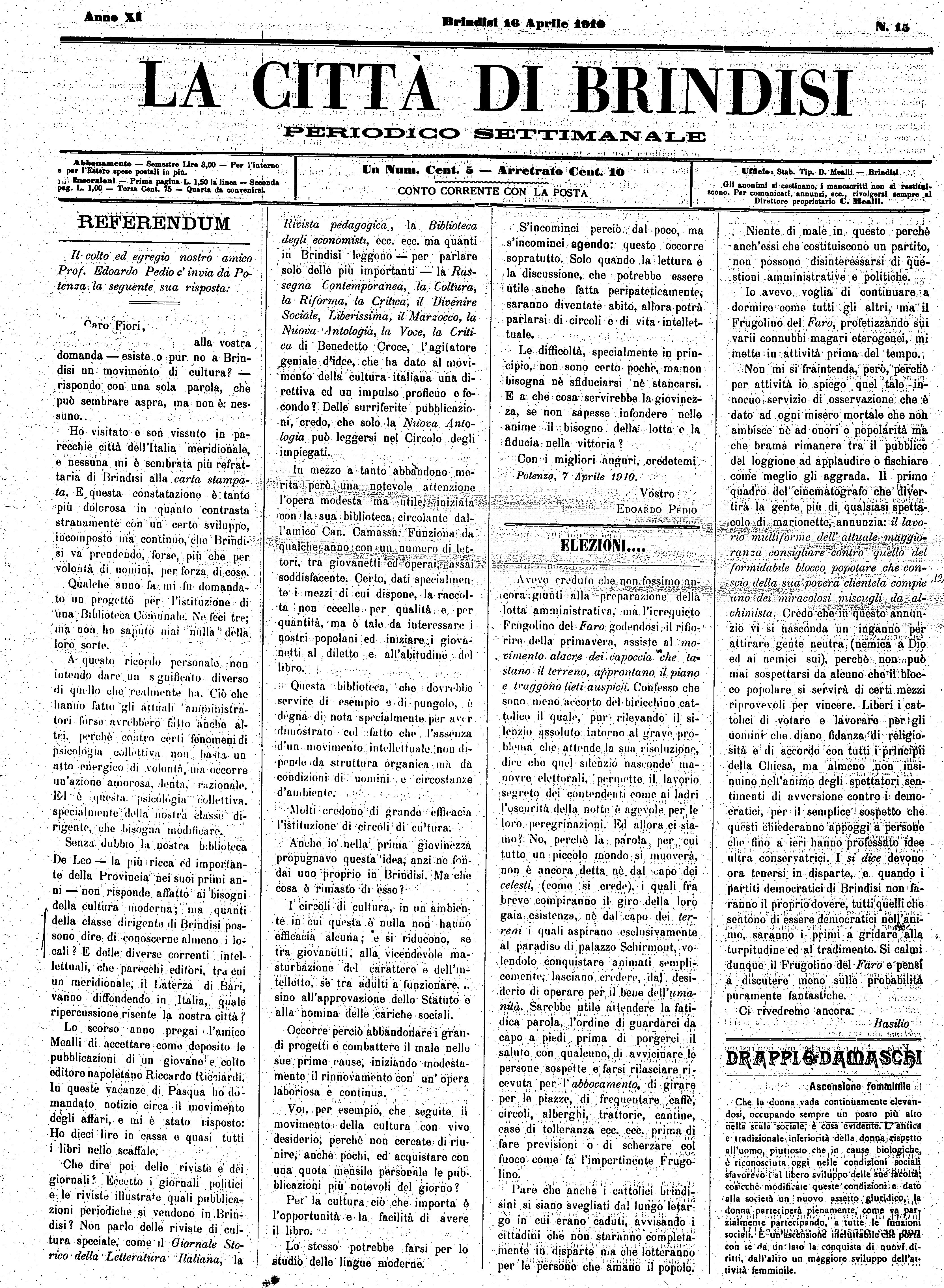 A. 11, n. 15 (16 Apr. 1910)