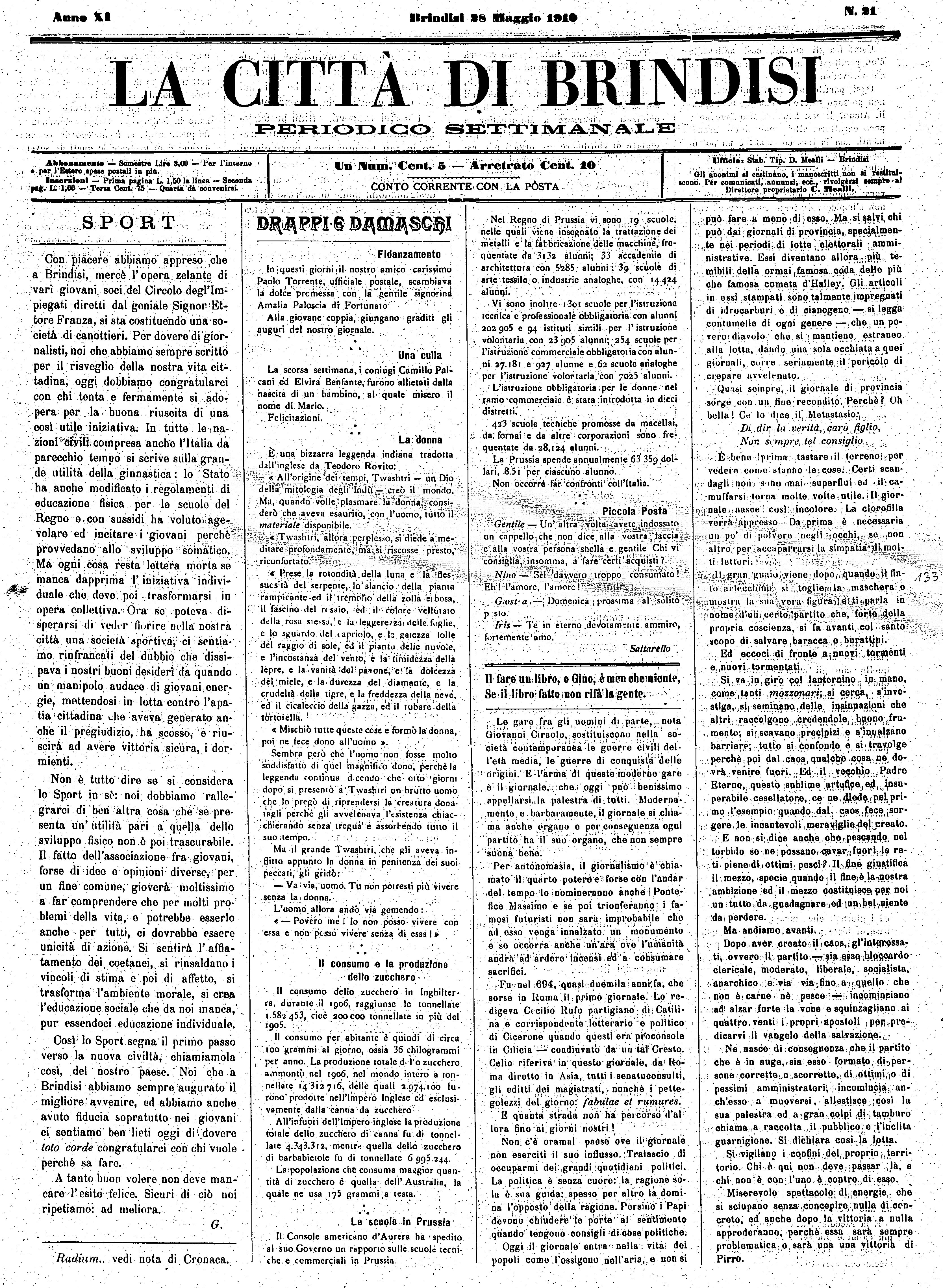 A. 11, n. 21 (28 Magg. 1910)