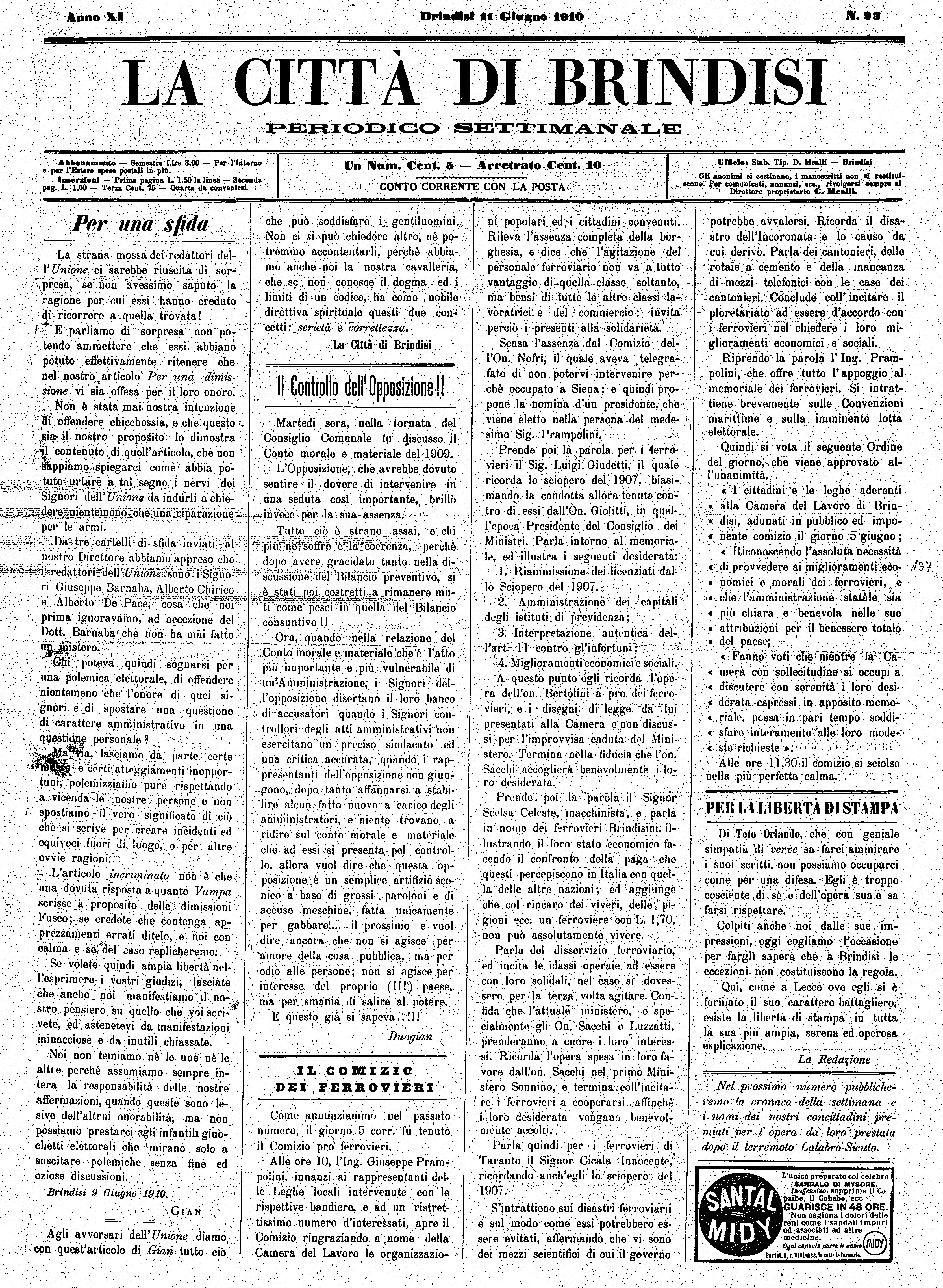 A. 11, n. 23 (11 Giu. 1910)