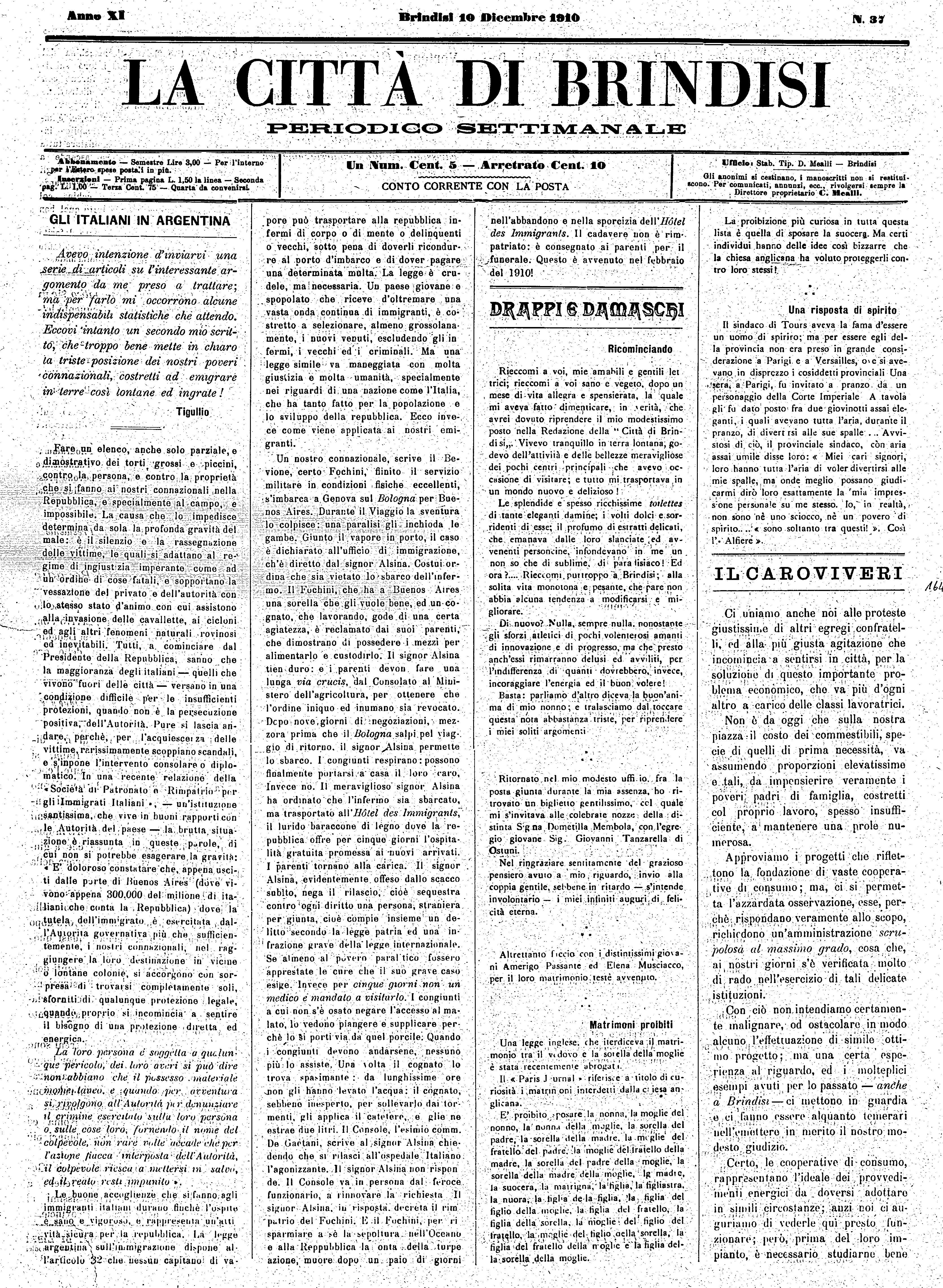 A. 11, n. 37 (10 Dic. 1910)