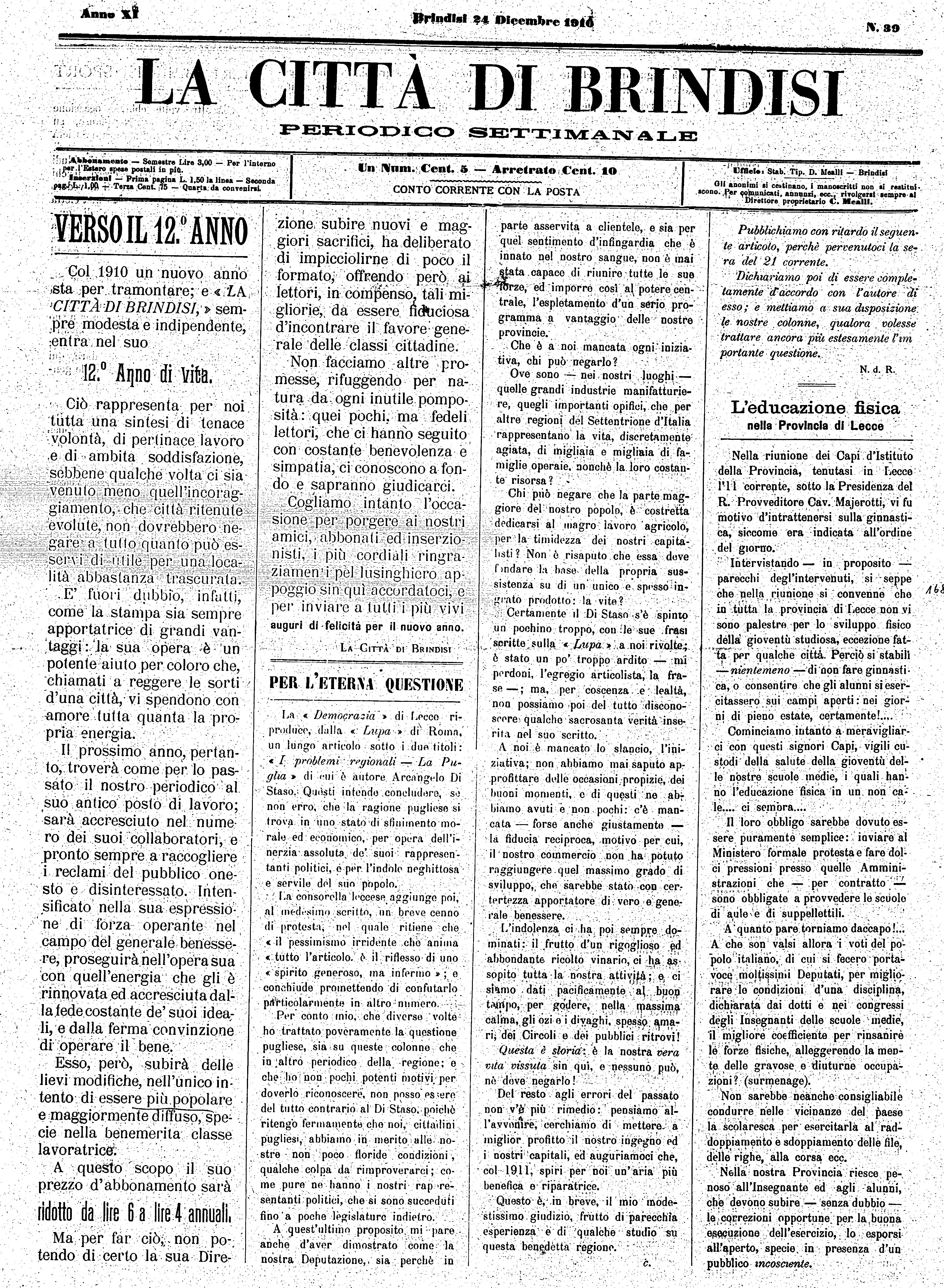 A. 11, n. 39 (24 Dic. 1910)