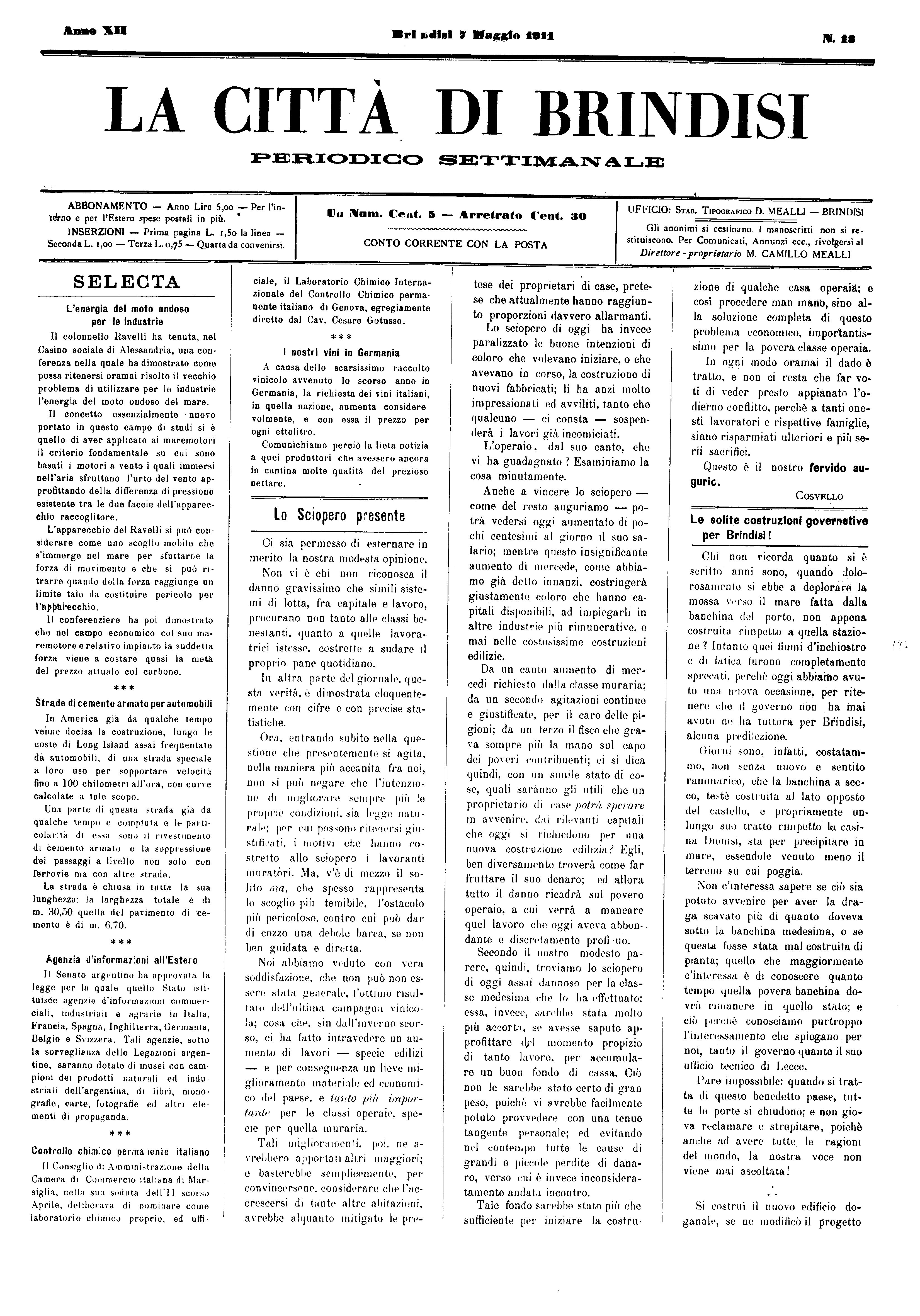 A. 12, n. 13 (07 Magg. 1911)
