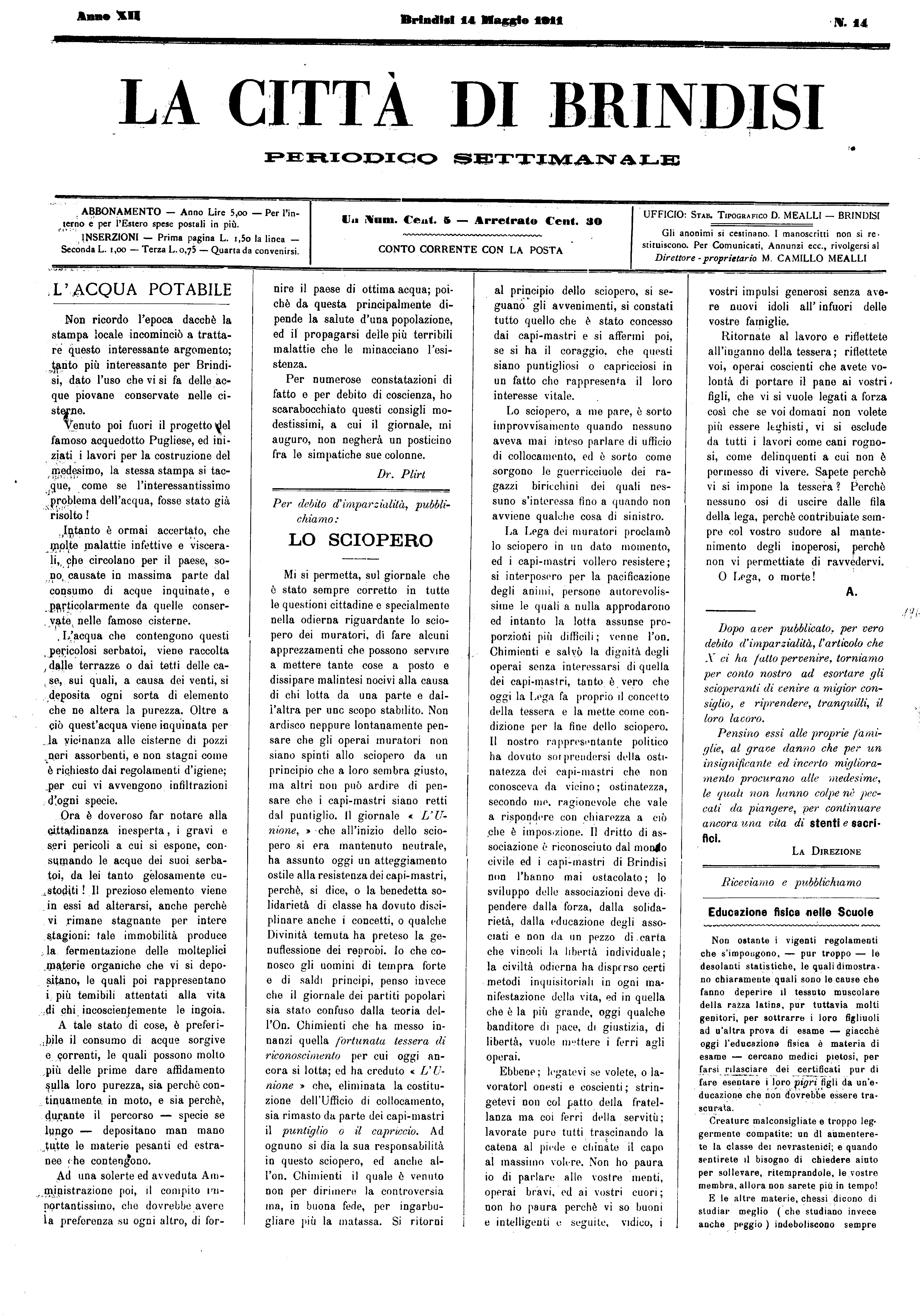 A. 12, n. 14 (14 Magg. 1911)