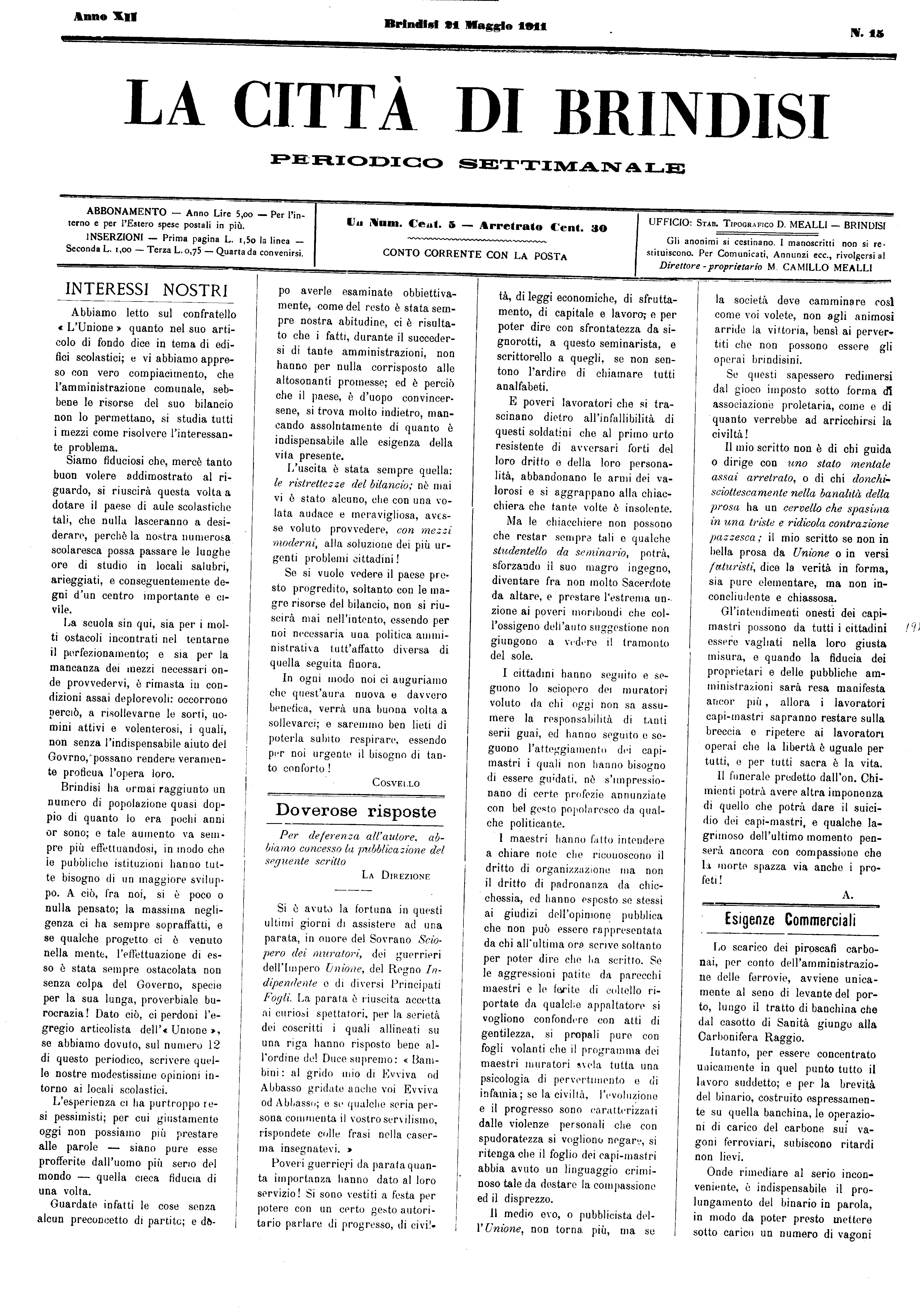 A. 12, n. 15 (21 Magg. 1911)