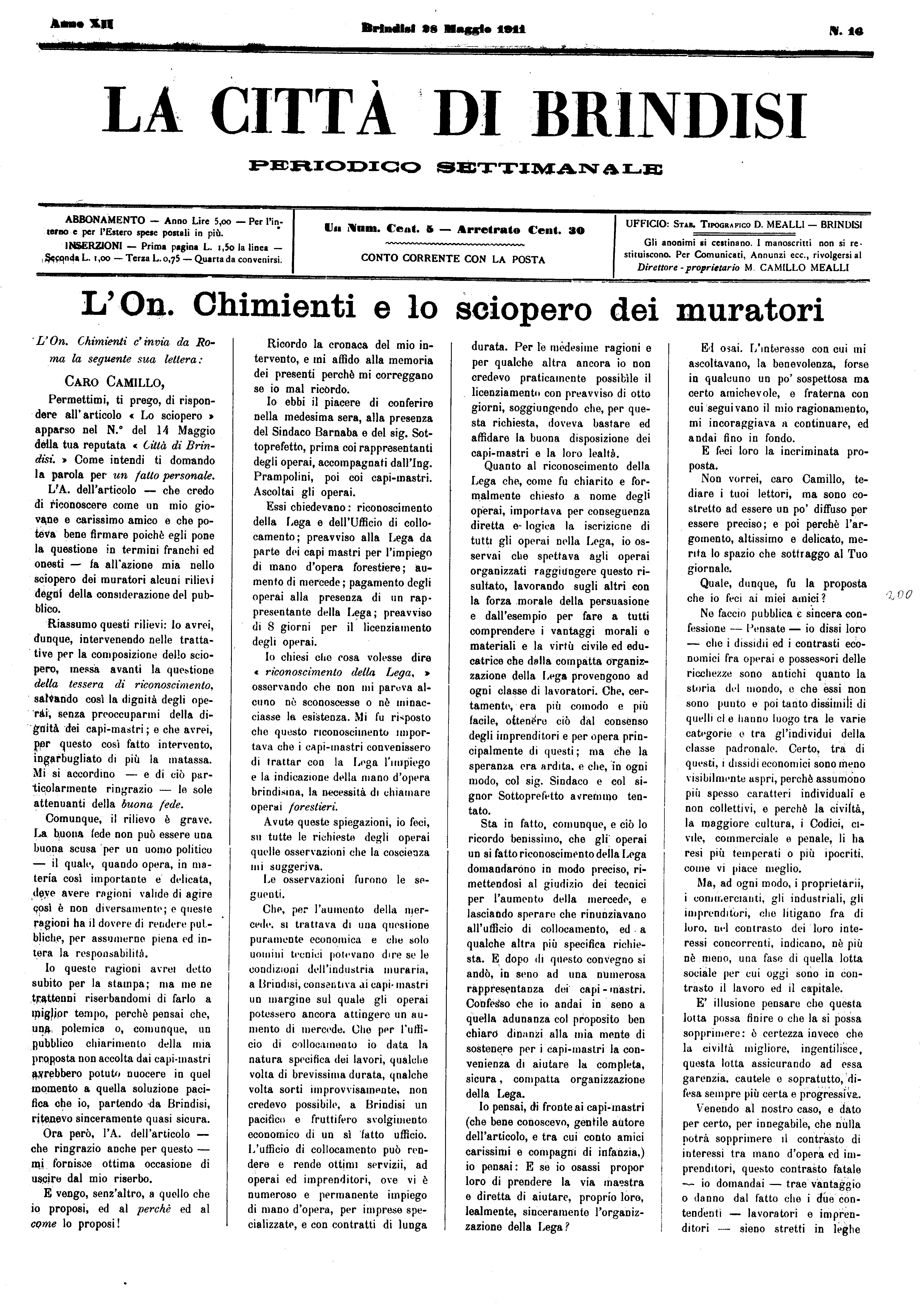 A. 12, n. 16 (28 Magg. 1911)