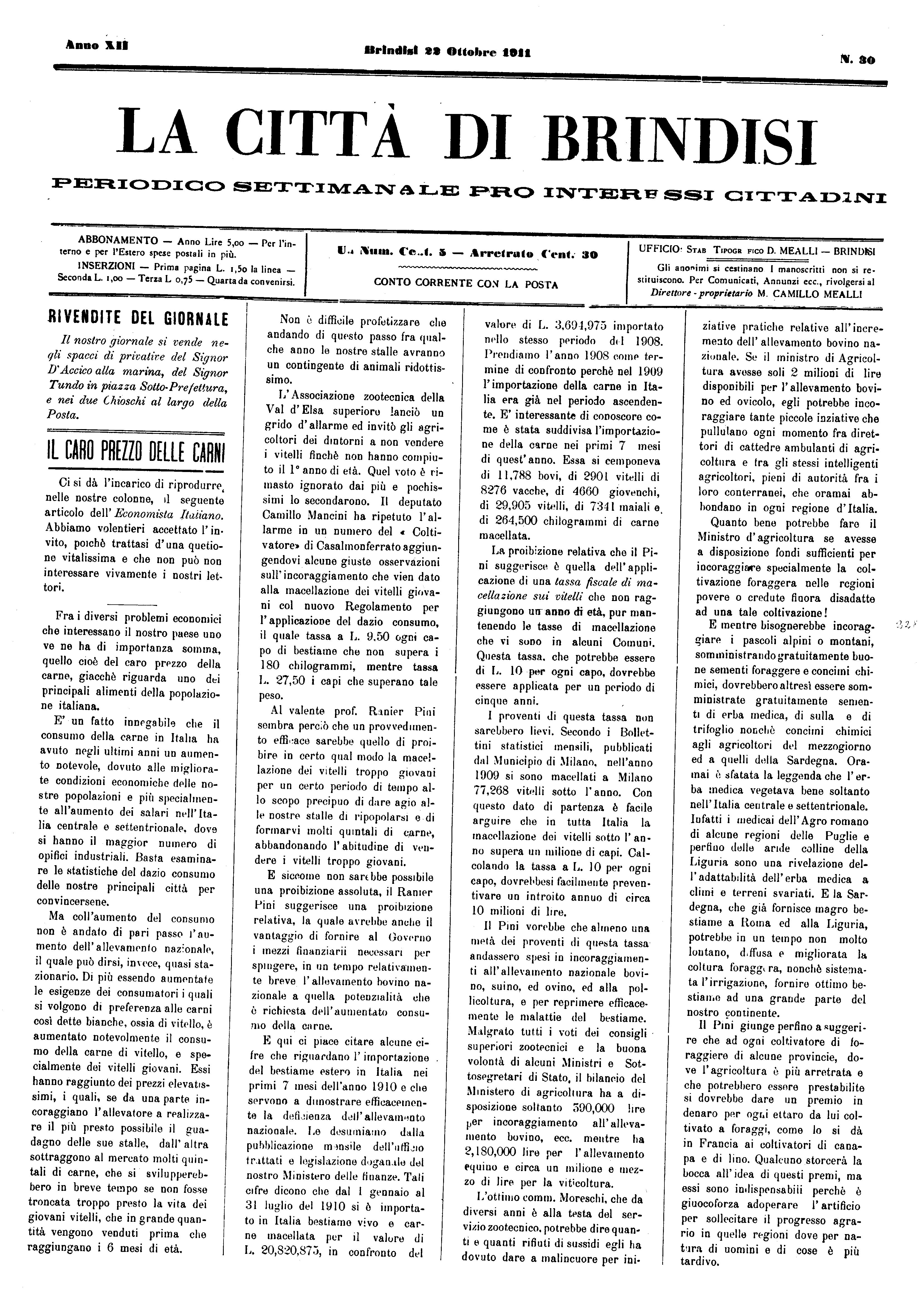 A. 12, n. 30 (22 Ott. 1911)