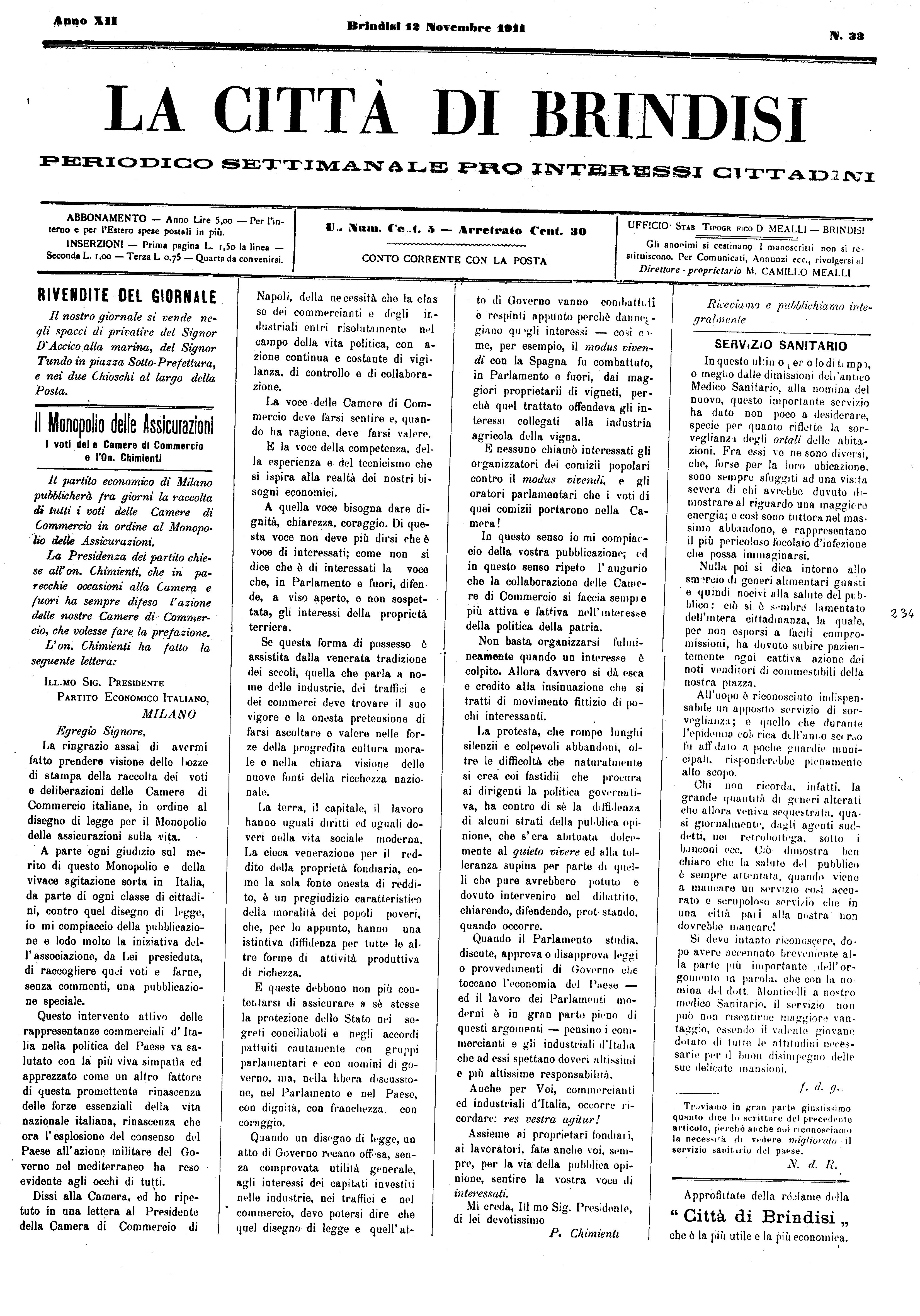 A. 12, n. 33 (12 Nov. 1911)
