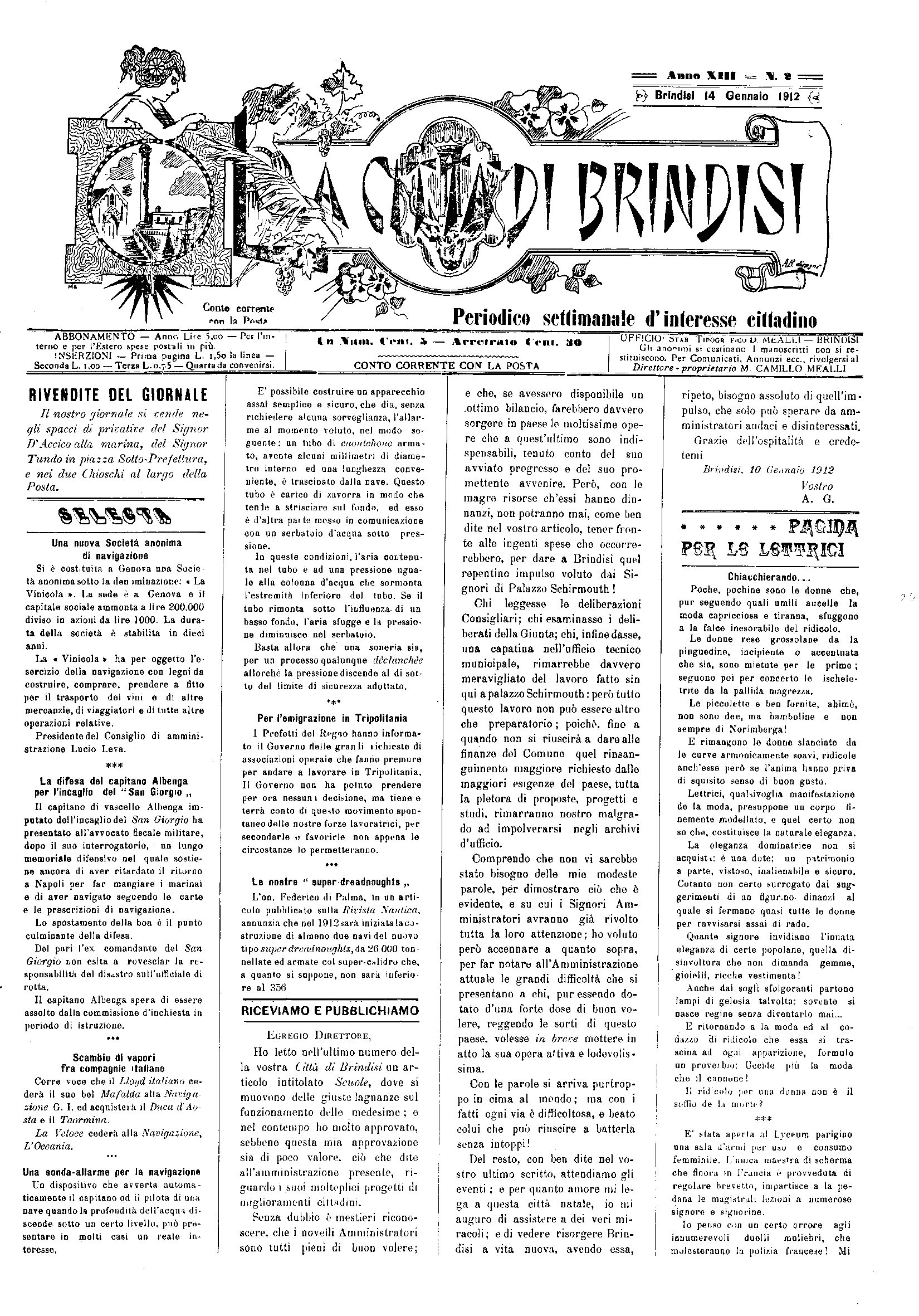 A. 13, n. 02 (14 Genn. 1912)