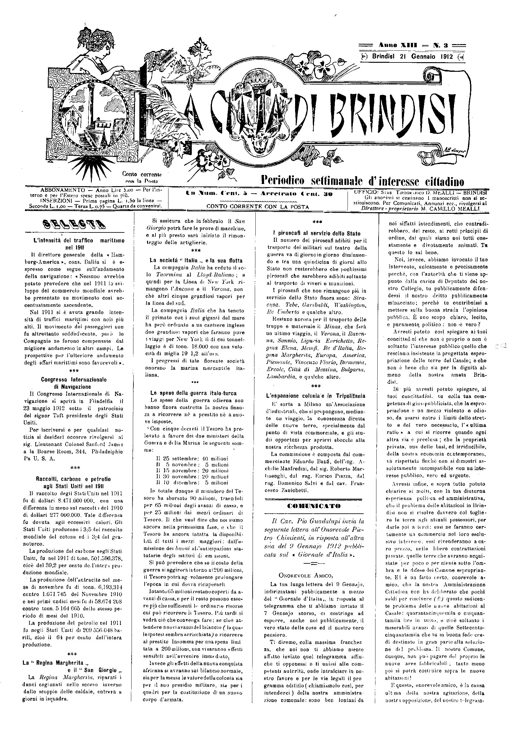 A. 13, n. 03 (21 Genn. 1912)
