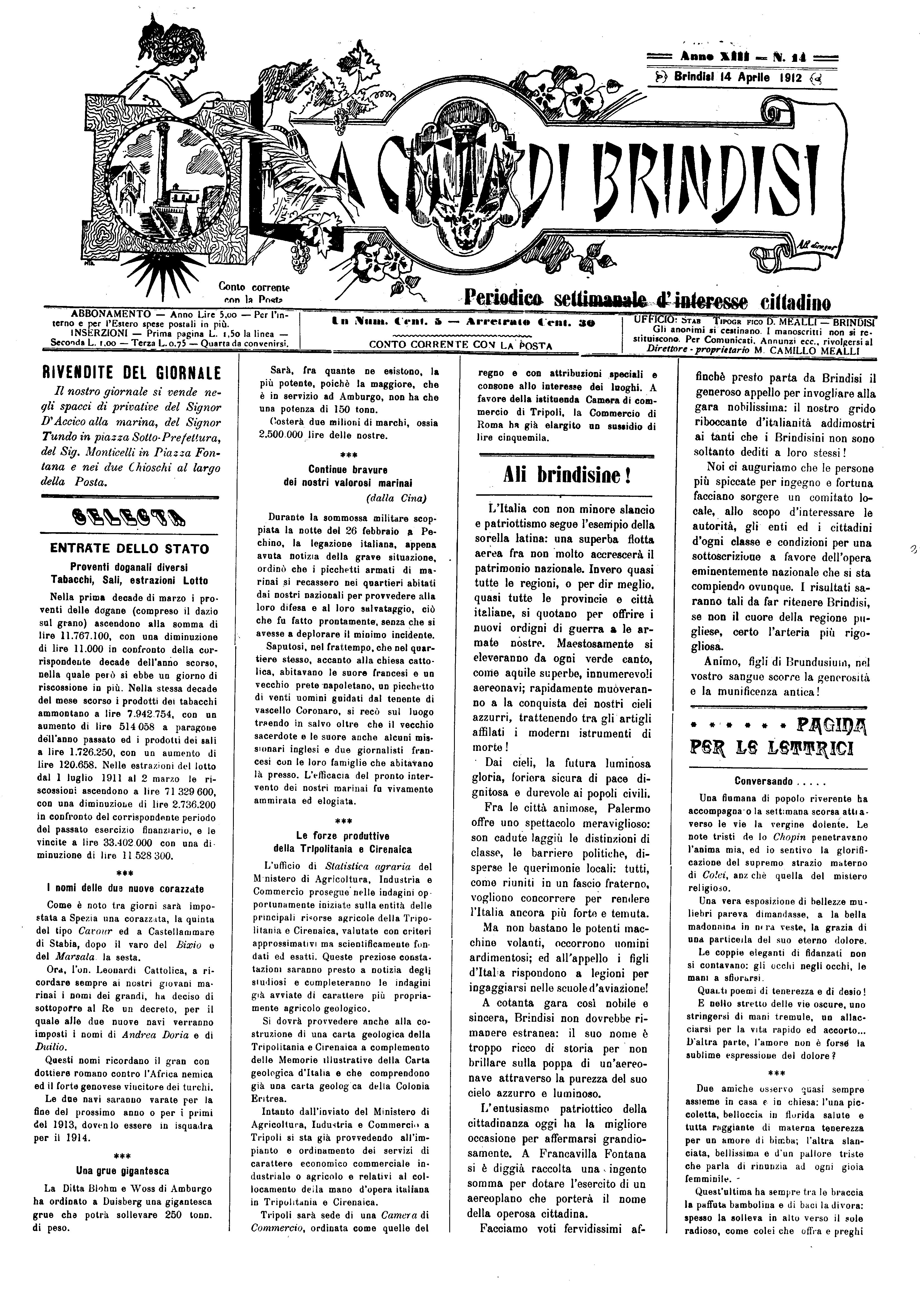 A. 13, n. 14 (14 Apr. 1912)