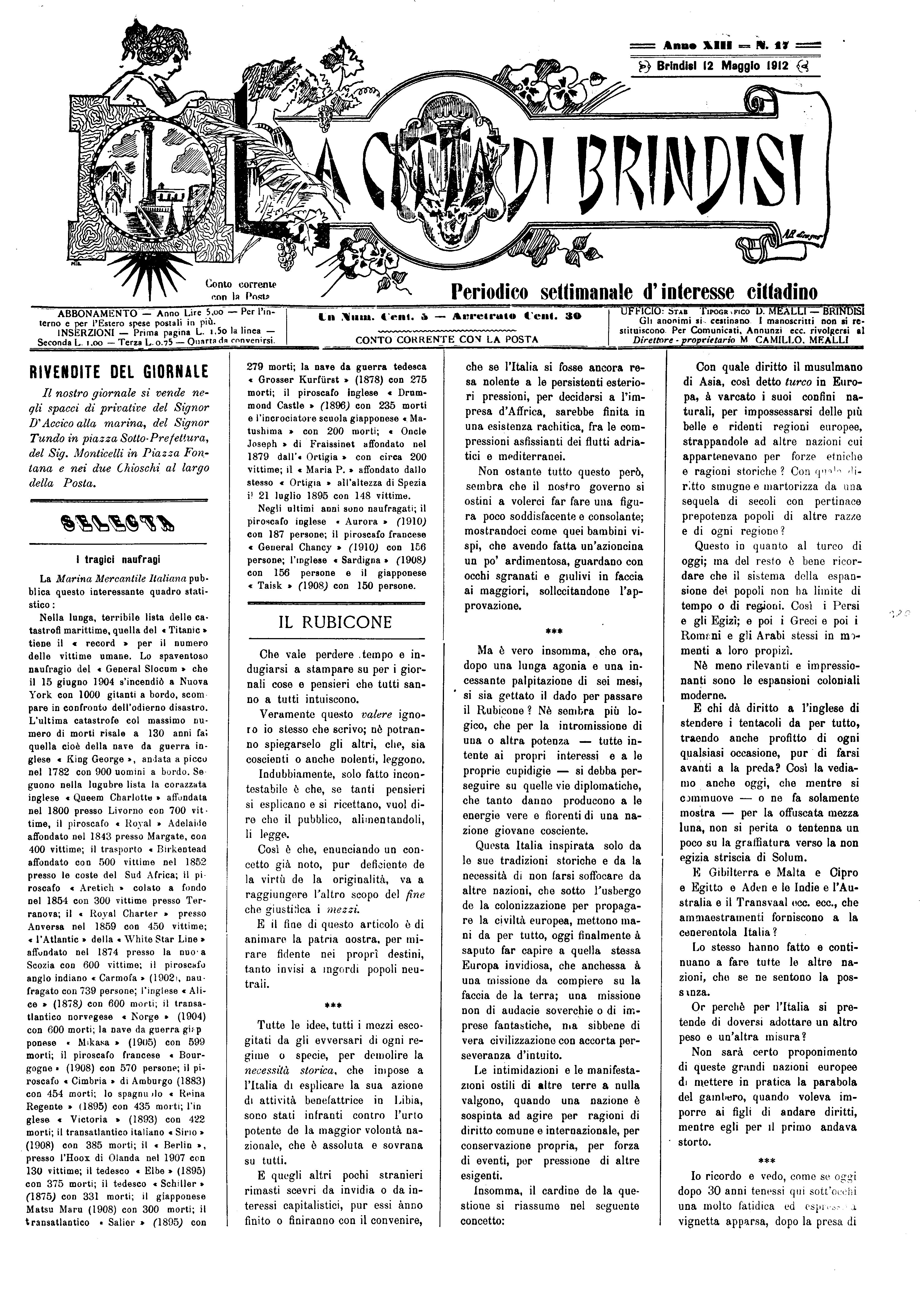 A. 13, n. 17 (12 Magg. 1912)