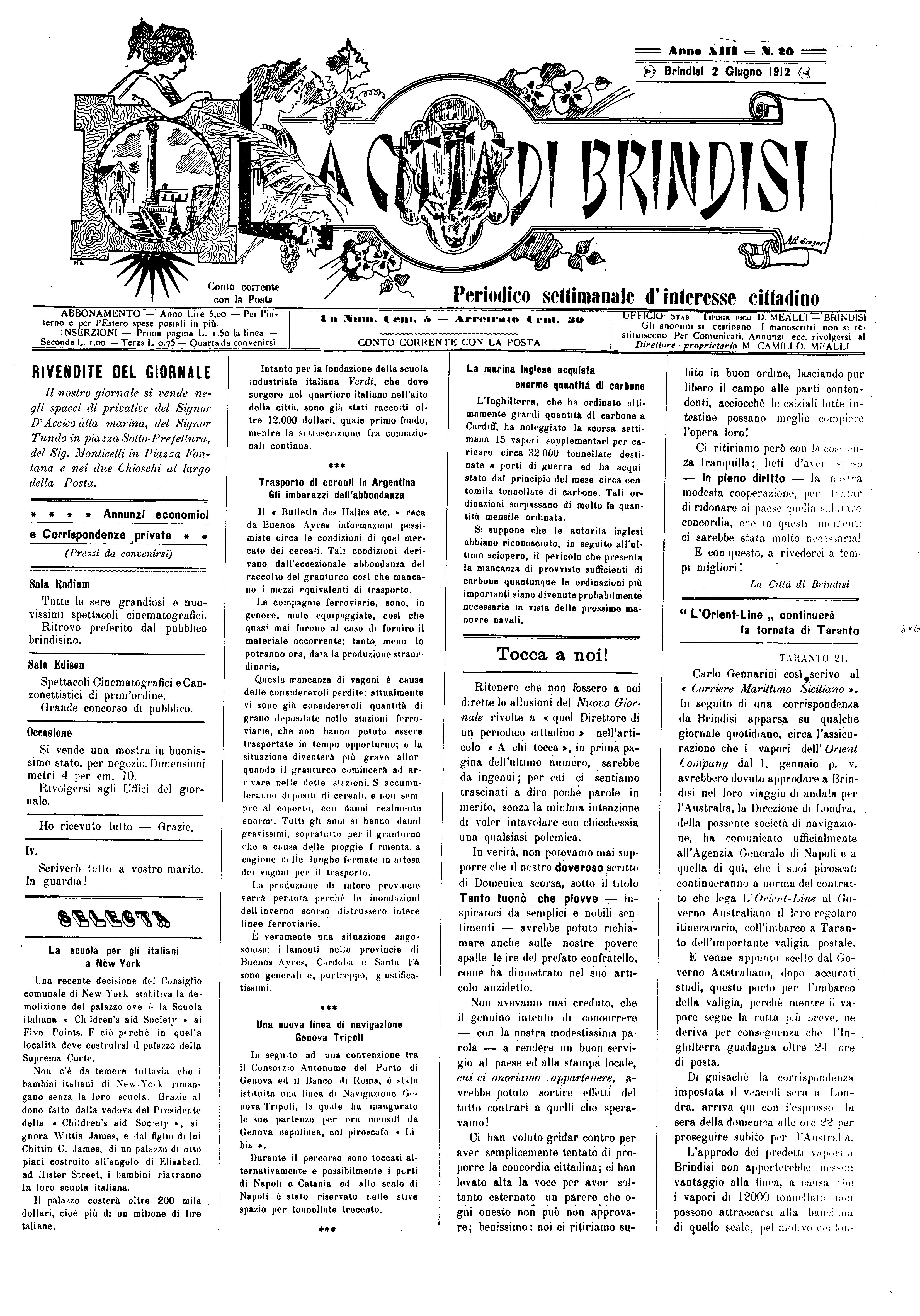 A. 13, n. 20 (02 Giu. 1912)