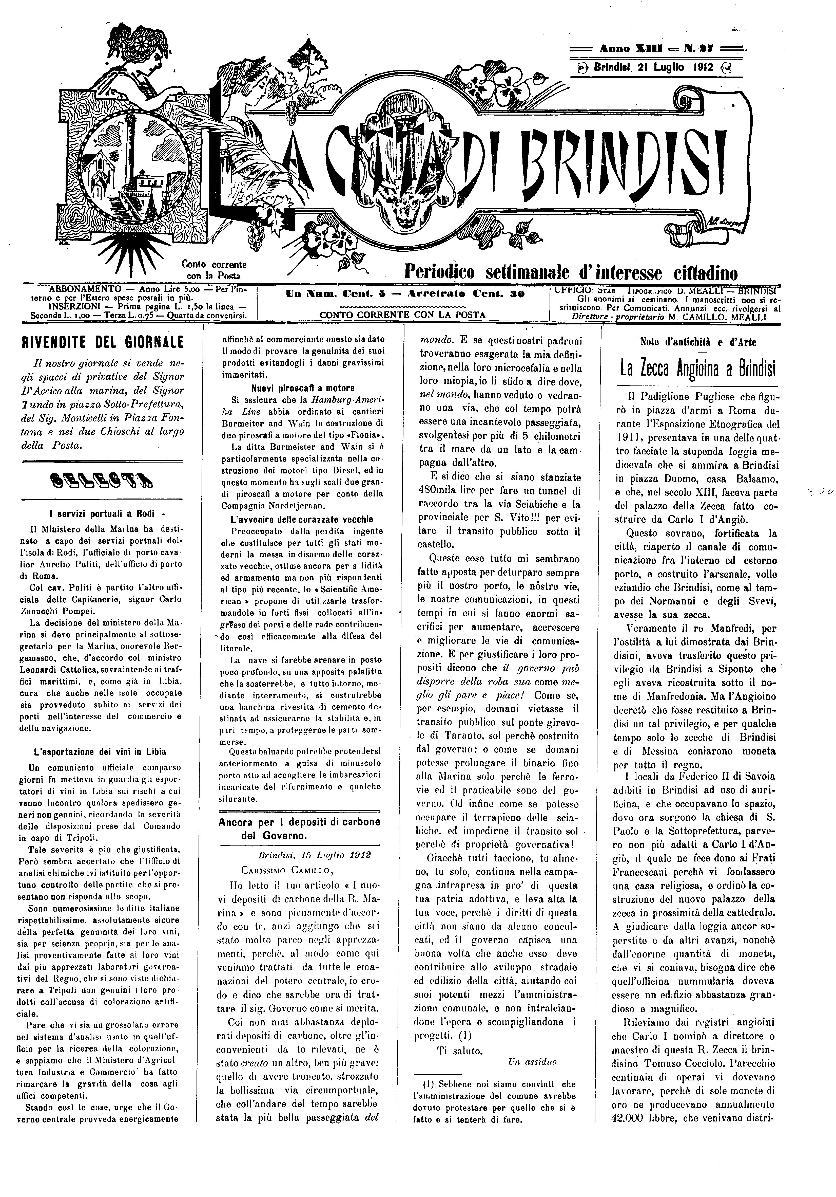 A. 13, n. 27 (21 Lug. 1912)