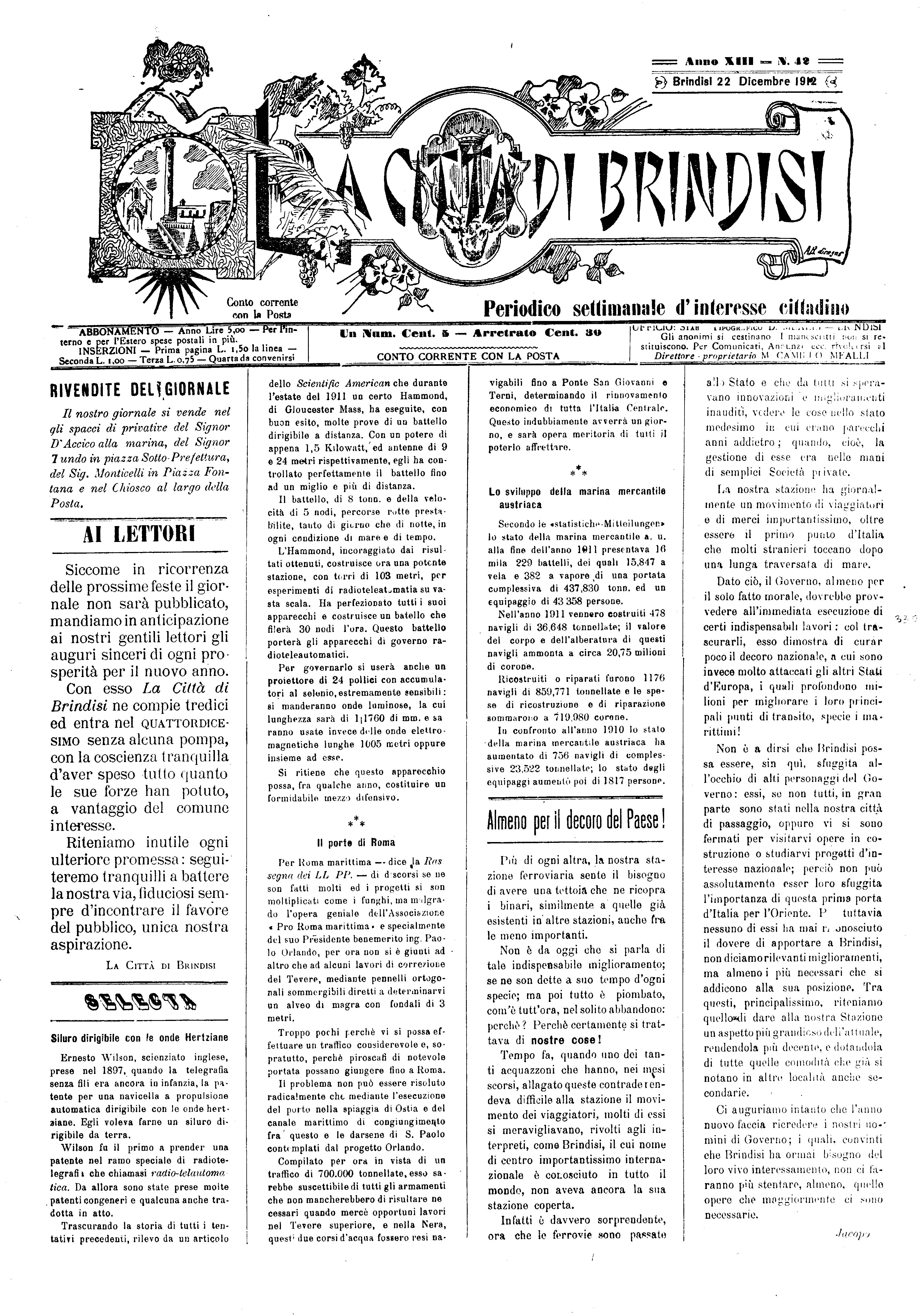 A. 13, n. 42 (22 Dic. 1912)