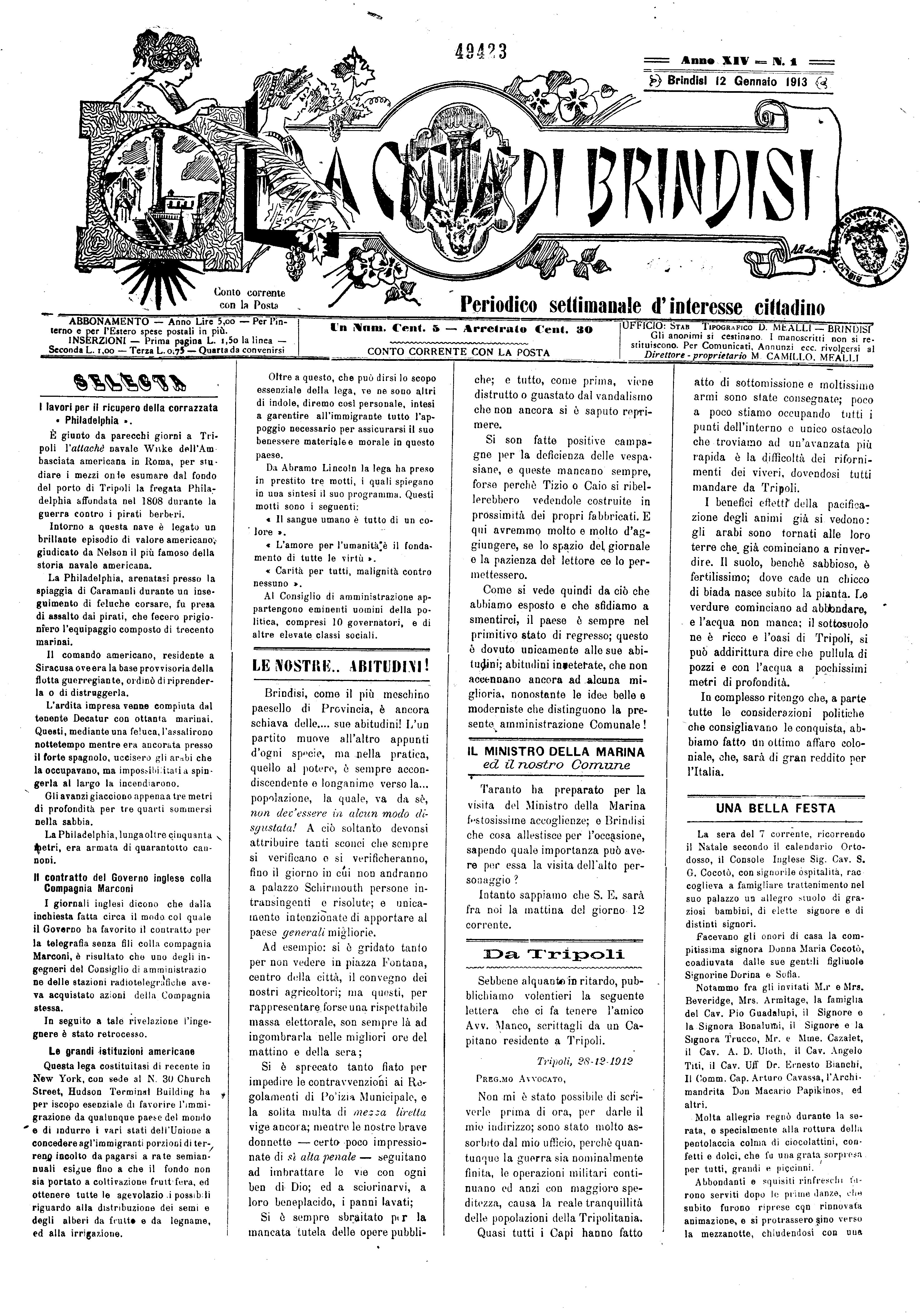 A. 14, n. 01 (12 Genn. 1913)