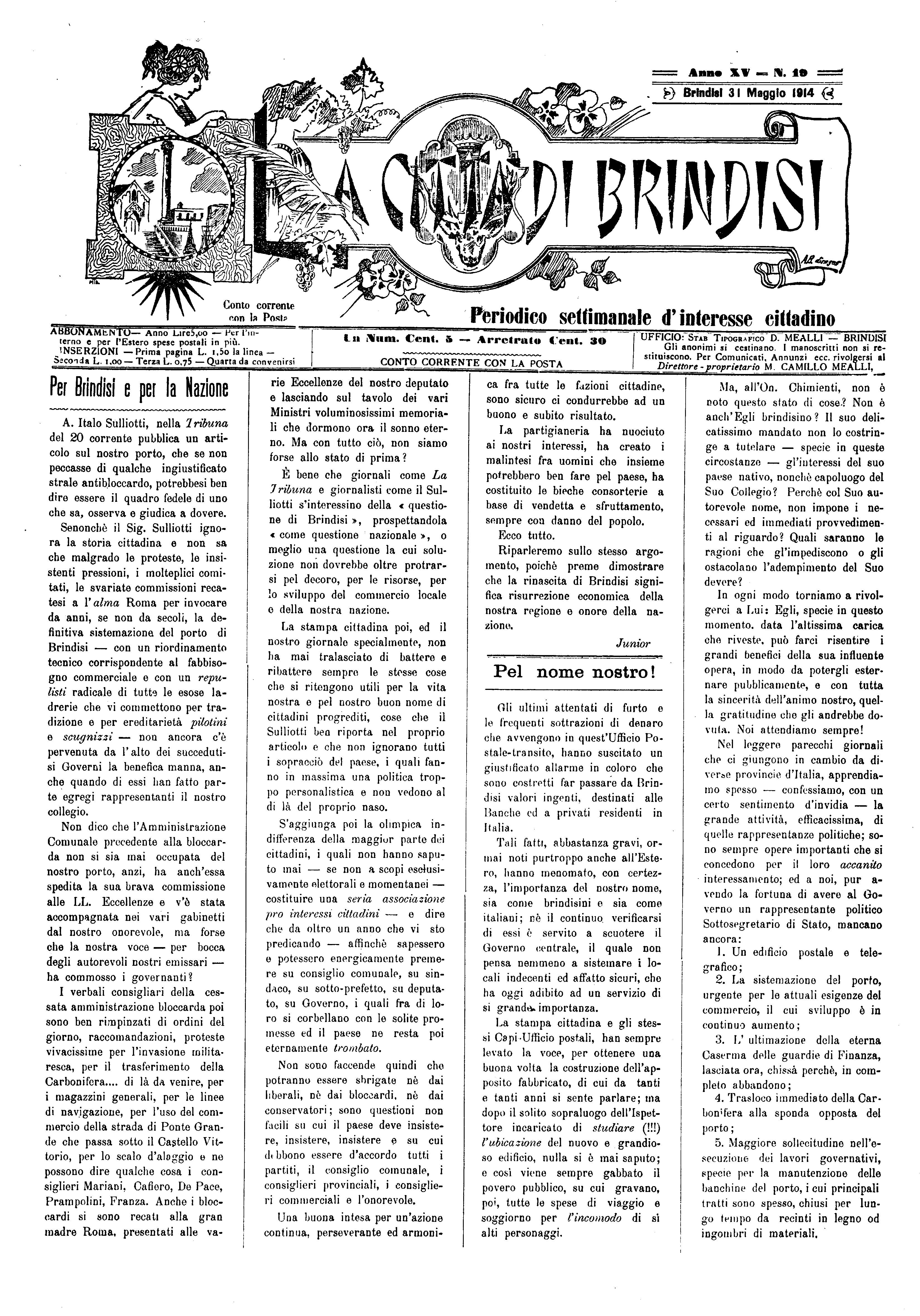 A. 15, n. 19 (31 Magg. 1914)