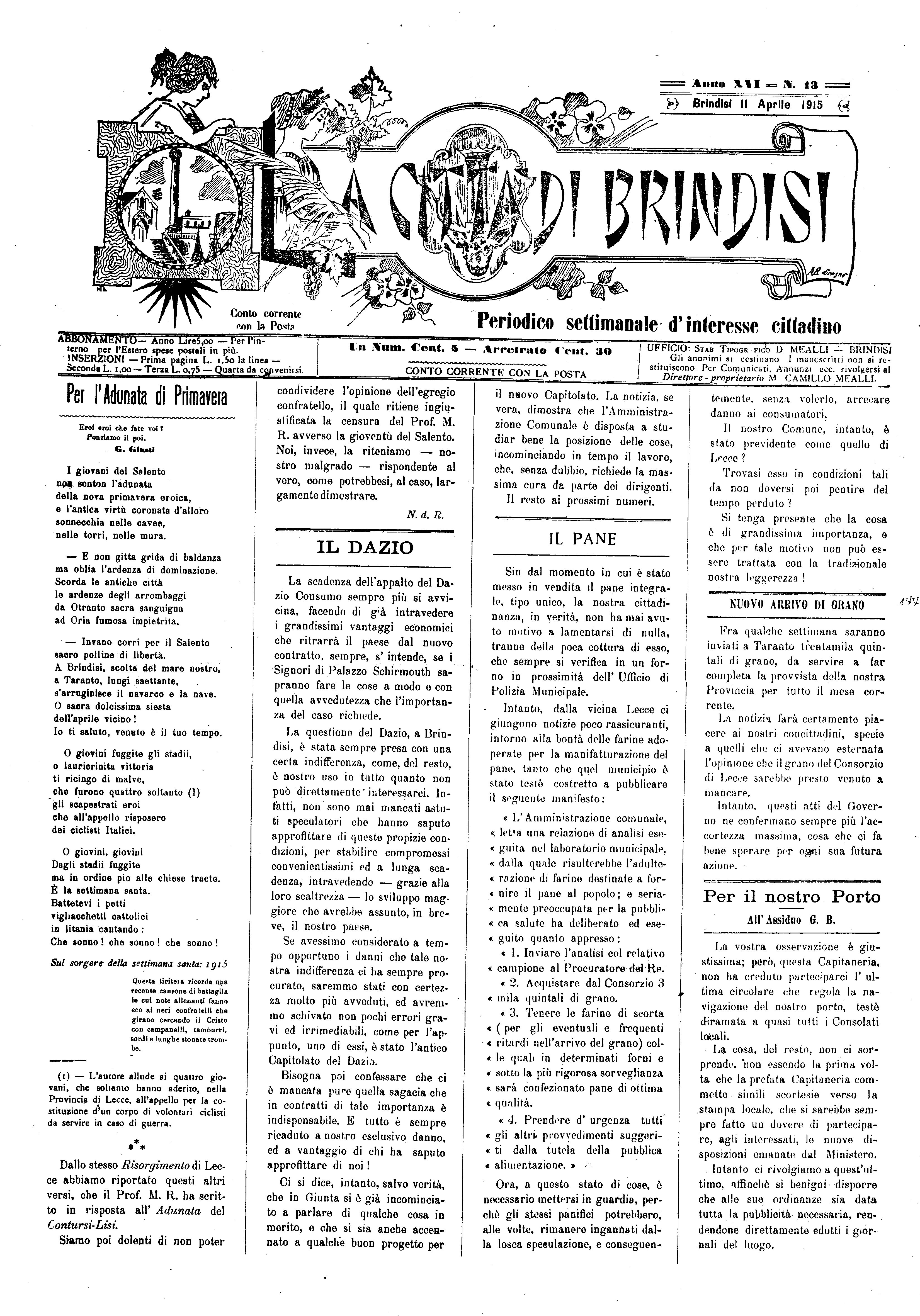 A. 16, n. 13 (11 Apr. 1915)