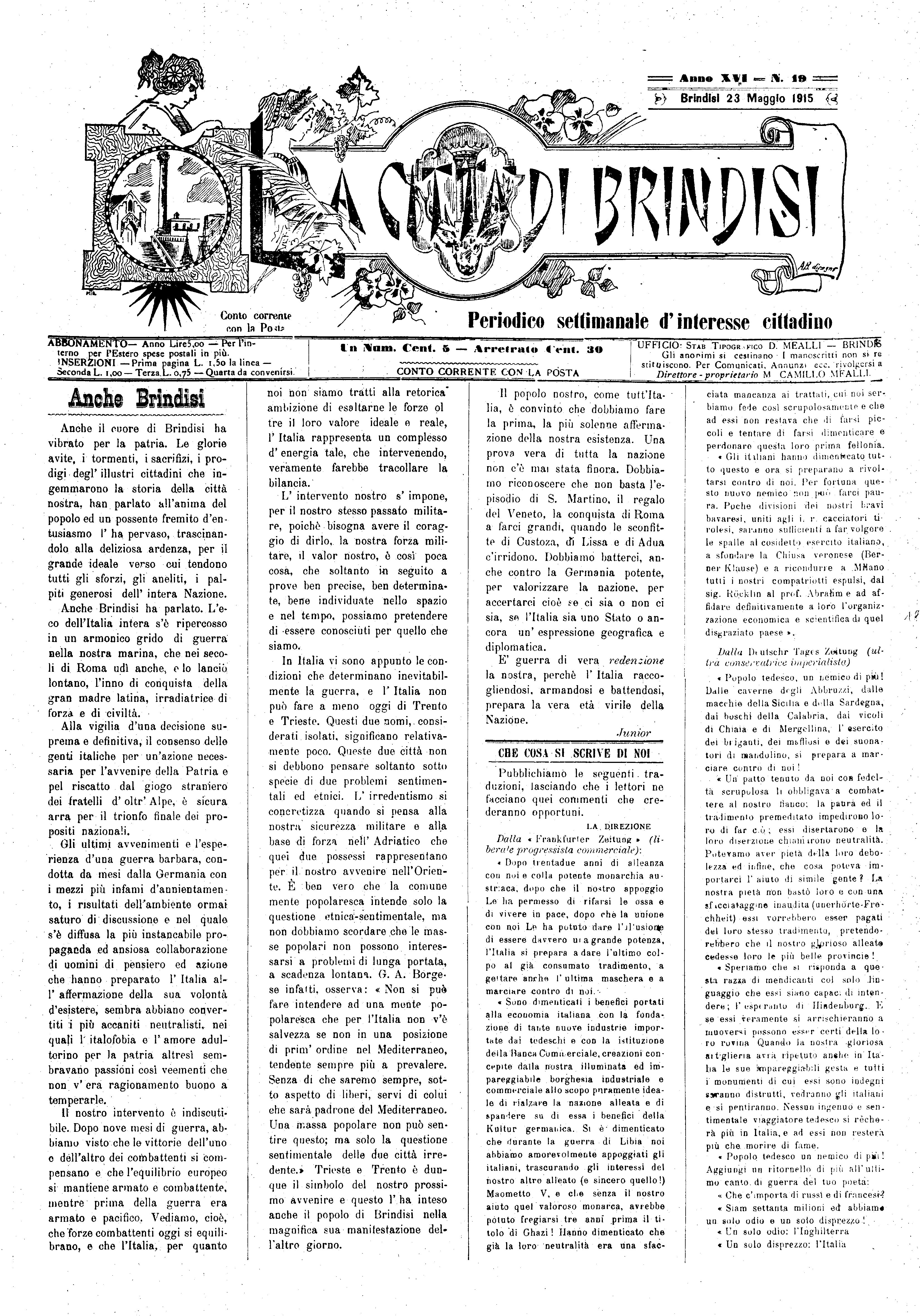 A. 16, n. 19 (23 Magg. 1915)