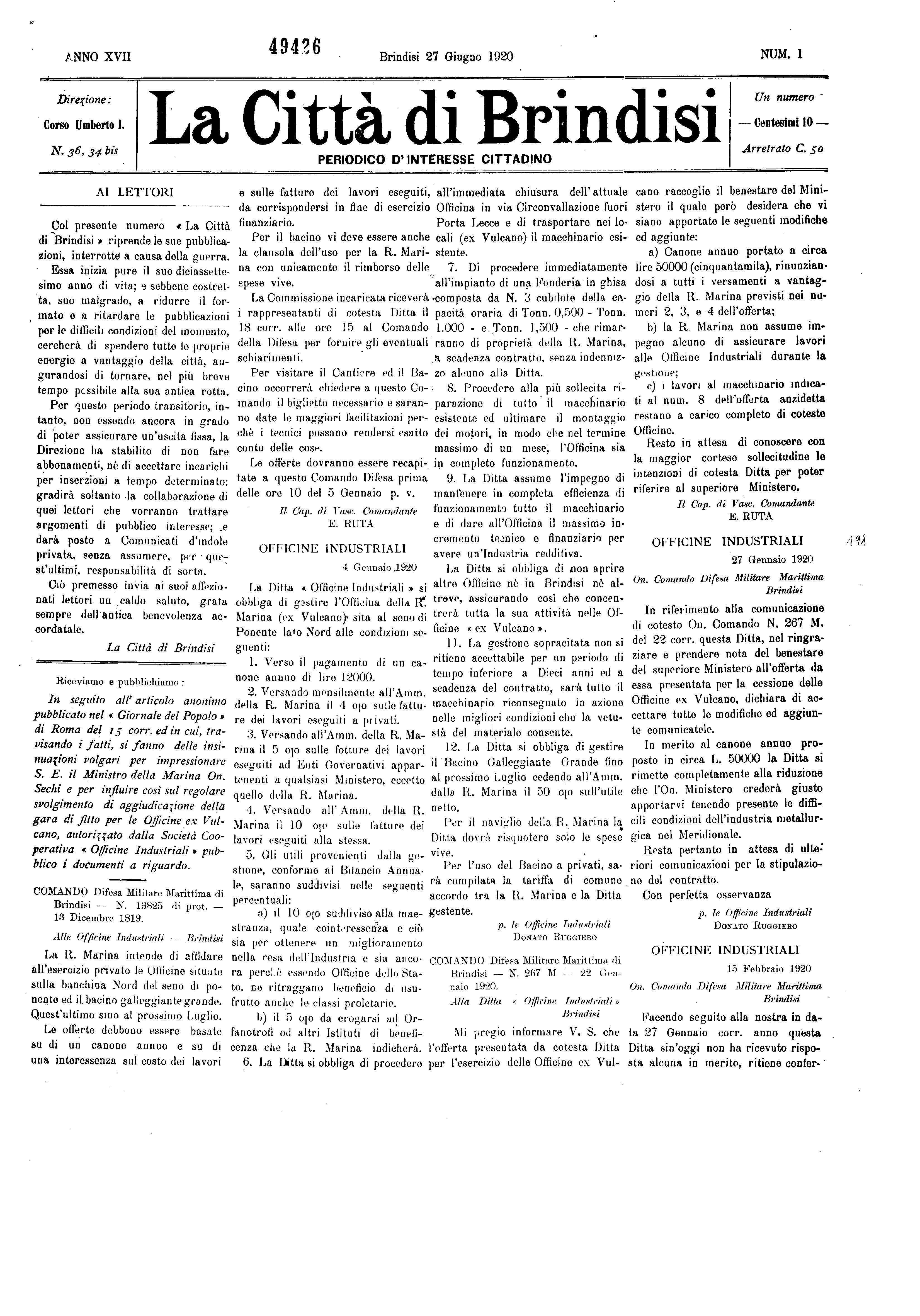 A. 17, n. 01 (27 Giu. 1920)