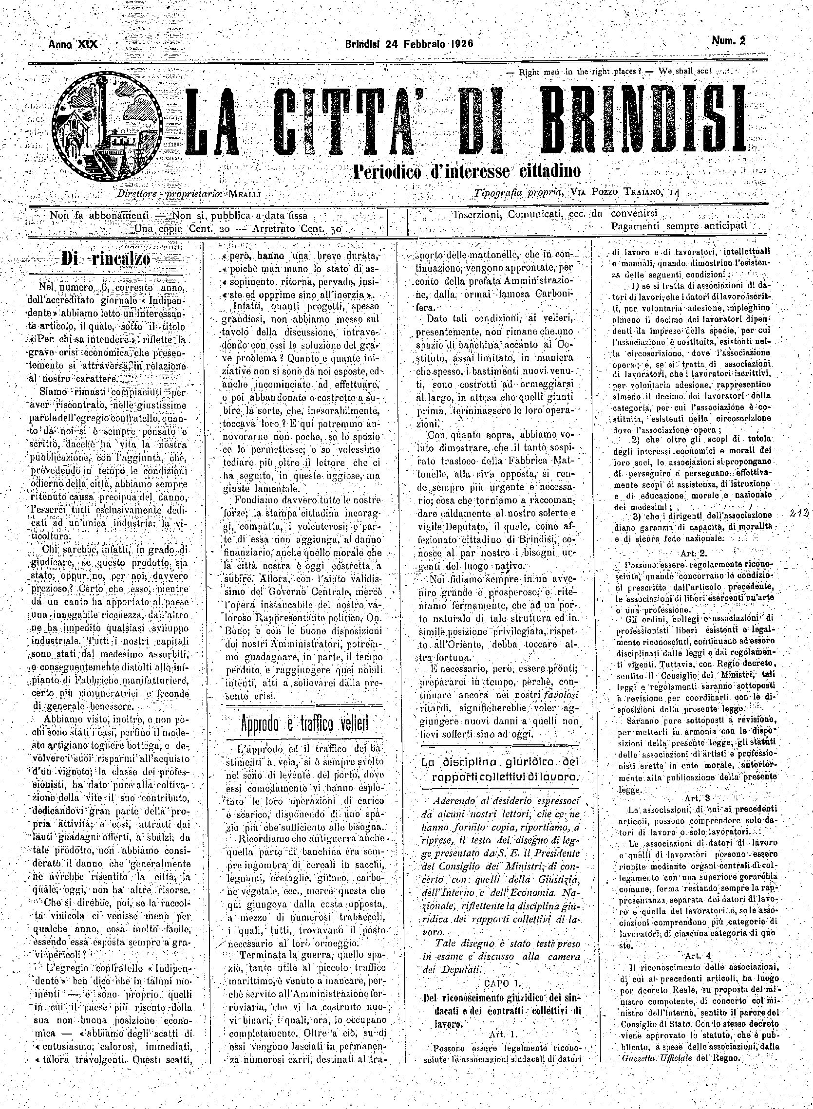 A. 19, n. 02 (24 Febb. 1926)