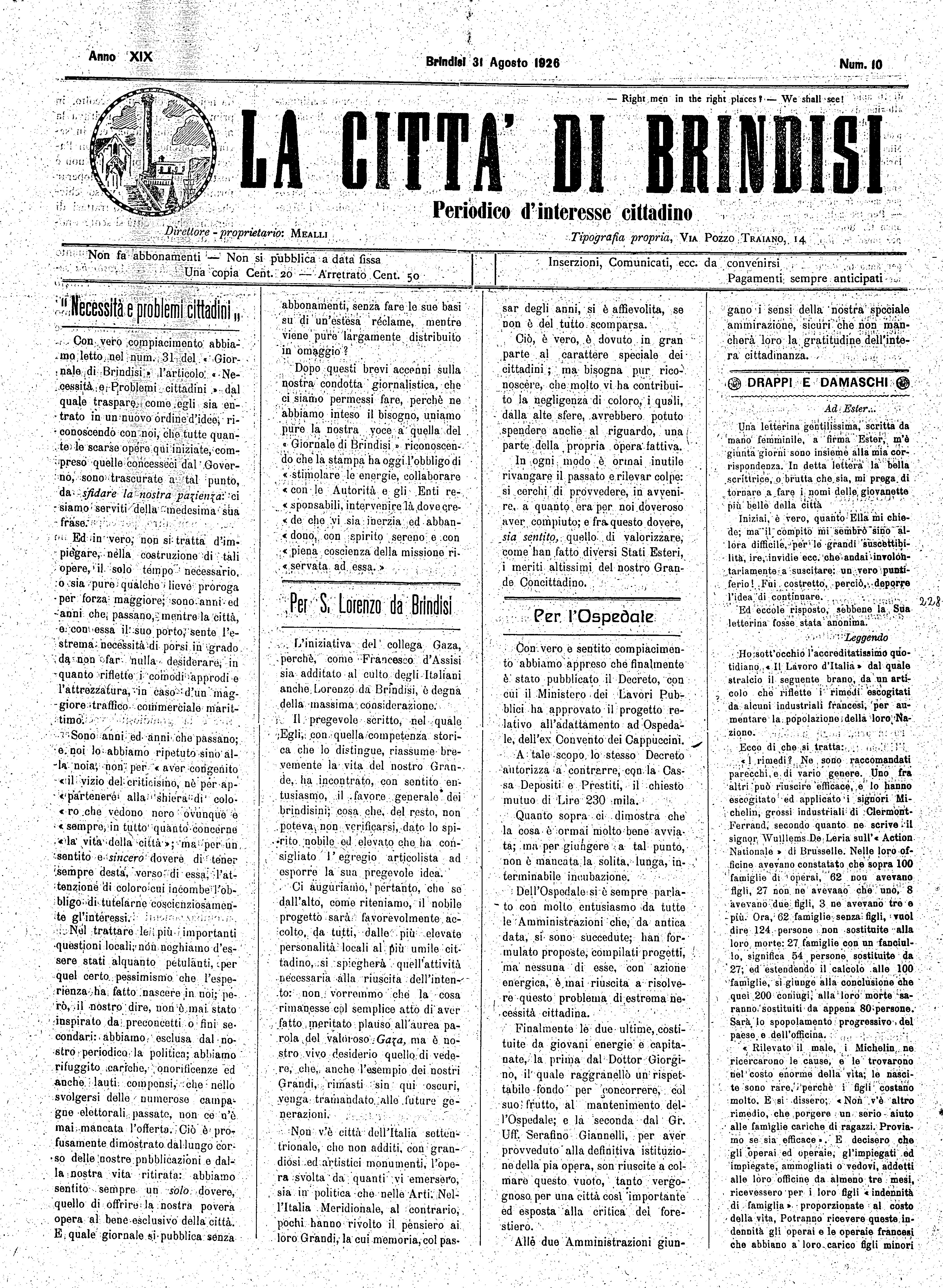A. 19, n. 10 (31 Ago. 1926)
